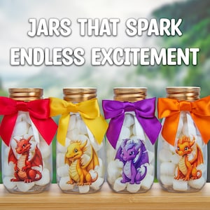 Dragon Party Favor Jars: DIY Decoration with Ribbons & Stickers (12 Pack)