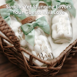 Vintage Oh Baby Woodland Baby Shower Favors for Guests - Gender Neutral Centerpieces with Sage Green Ribbons and Thank You Stickers