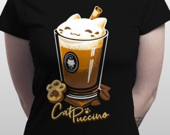 T-Shirt: Catpuccino, süße Katze Cappuccino Shirt für Katzenliebhaber und Koffeinliebhaber Woman / Unisex / Divers