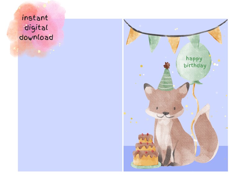 Cute Printable Fox Birthday Card Instant Digital Download Birthday Card ...