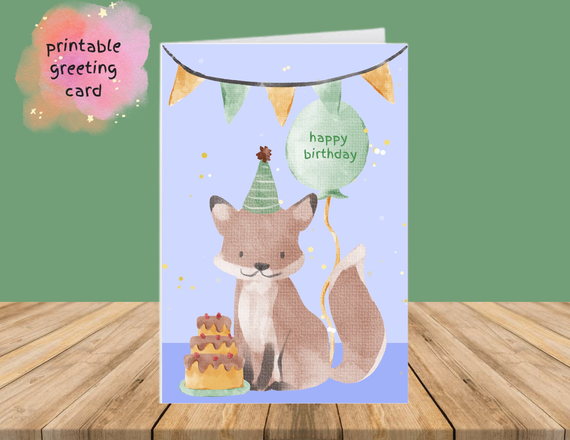 Cute Printable Fox Birthday Card Instant Digital Download Birthday Card ...