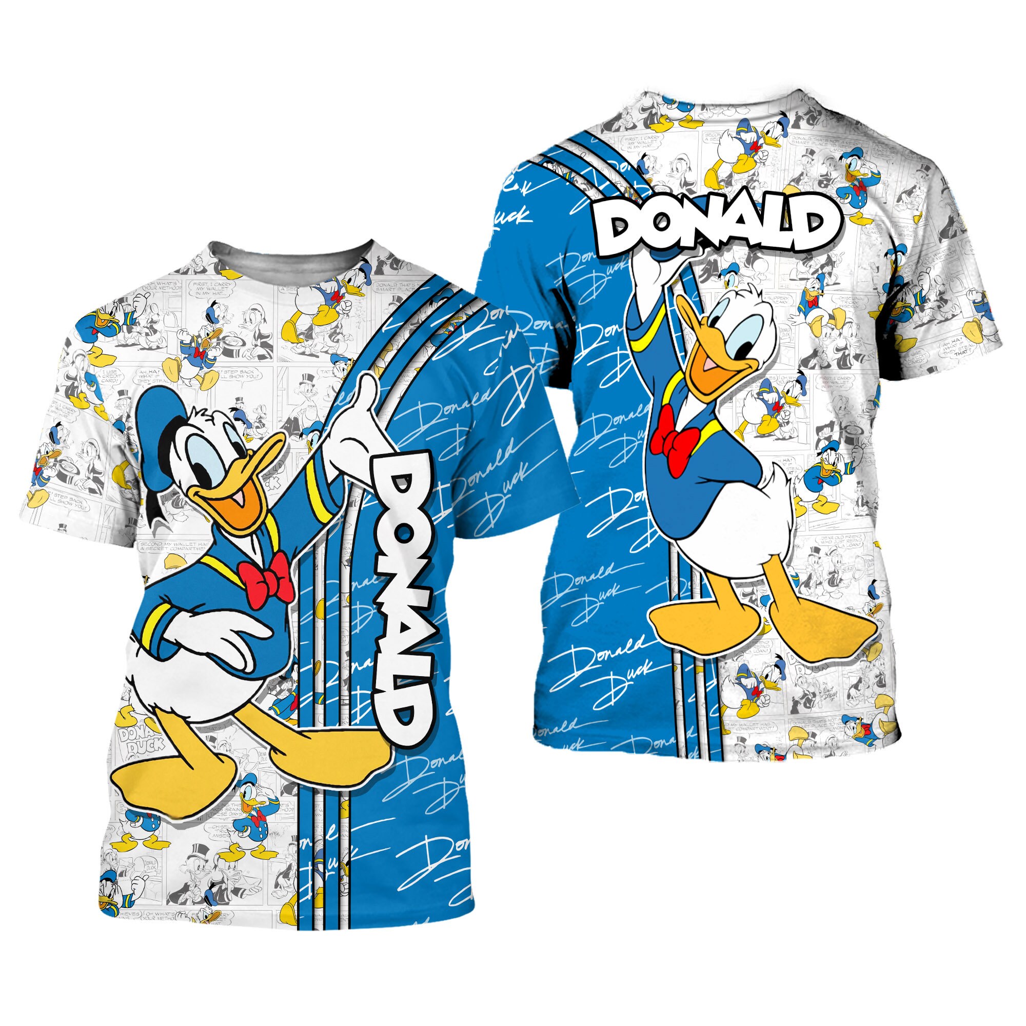 Blue Donald Duck Cross Comic Book Patterns Disney Outfits Unisex Casual T-shirts 3D