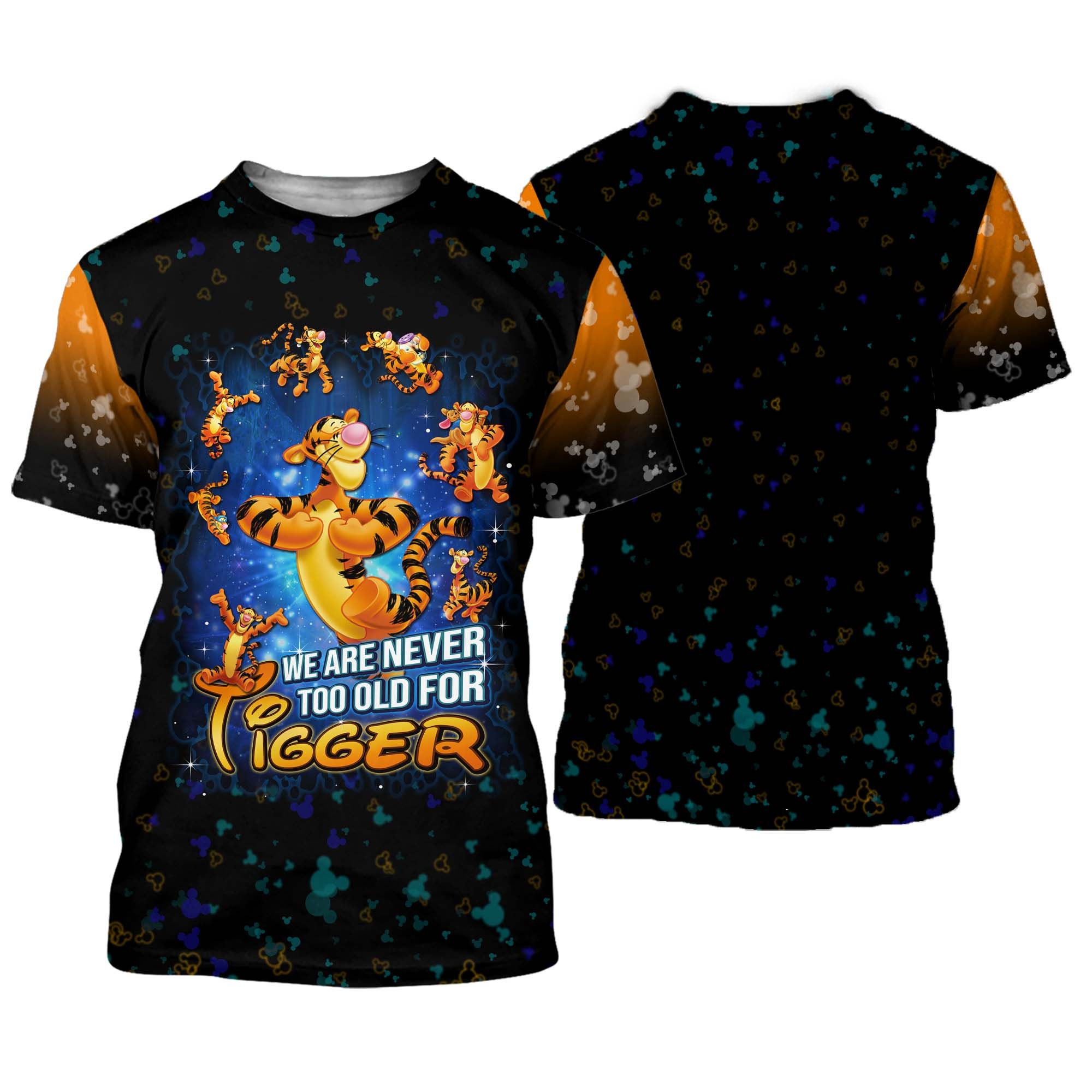 Tigger Never Too Old For Orange Black Disney Cartoon Outfits Unisex Casual T-shirts 3D