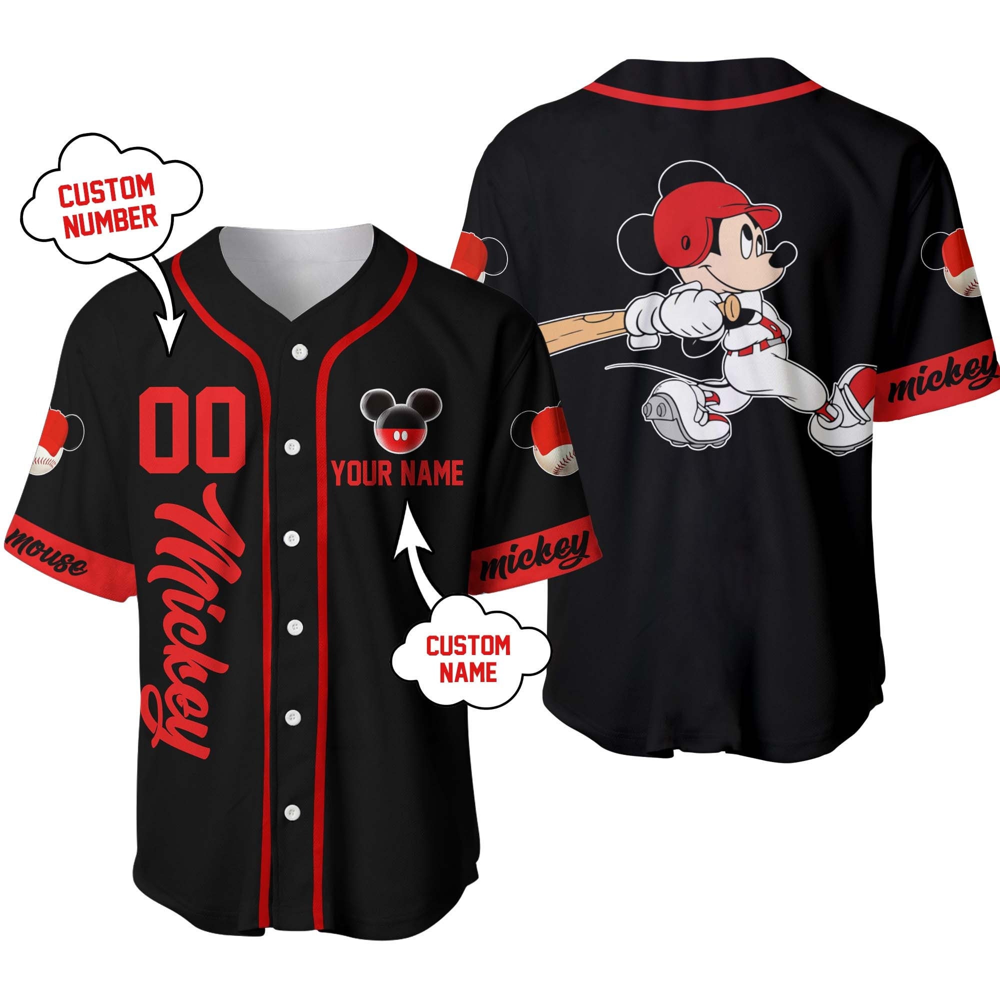Mickey Mouse Red Black |Disney Custom Baseball Jersey
