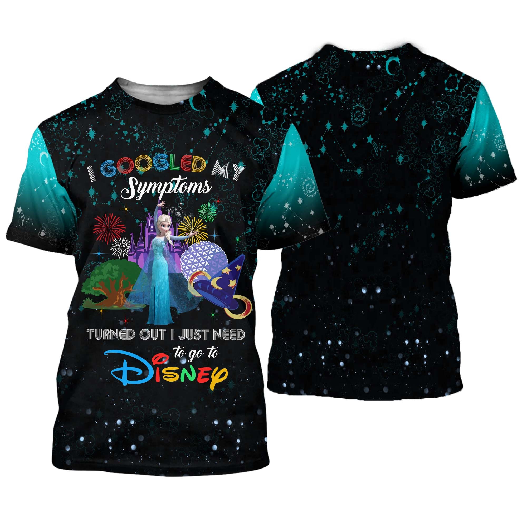 Frozen Elsa Princess Quote Blue Black Pattern Disney Cartoon Outfit Unisex Casual T-shirts 3D