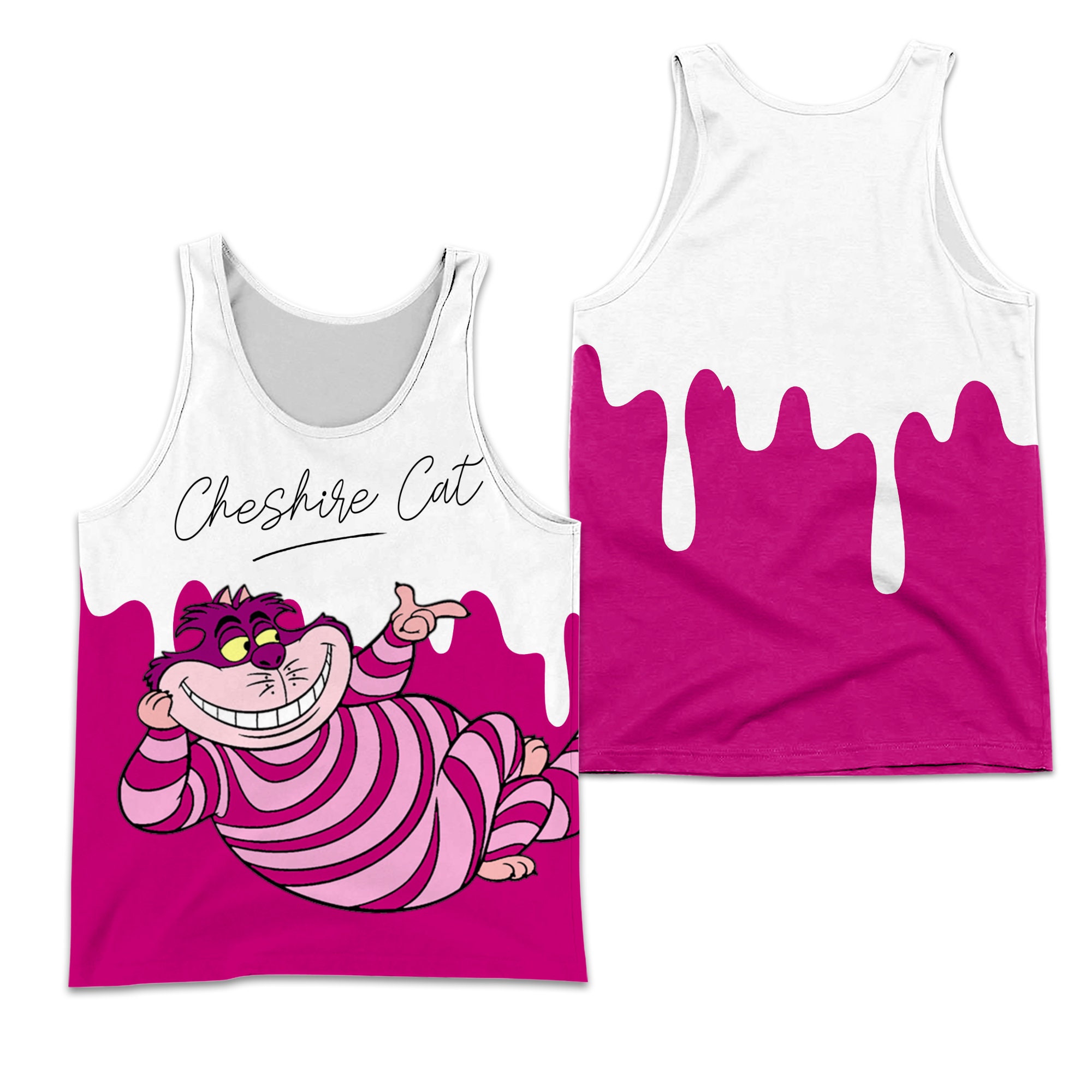 Chesire Cat Dripping Paint Pink White Disney Cartoon 3D Tank Top