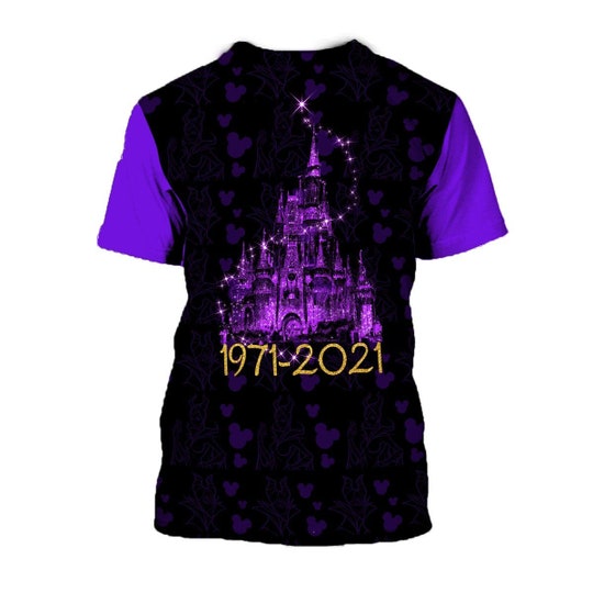 Maleficent Black Neon Purple Glitter Castle Disney 50th Anniversary Unisex Casual T-shirts