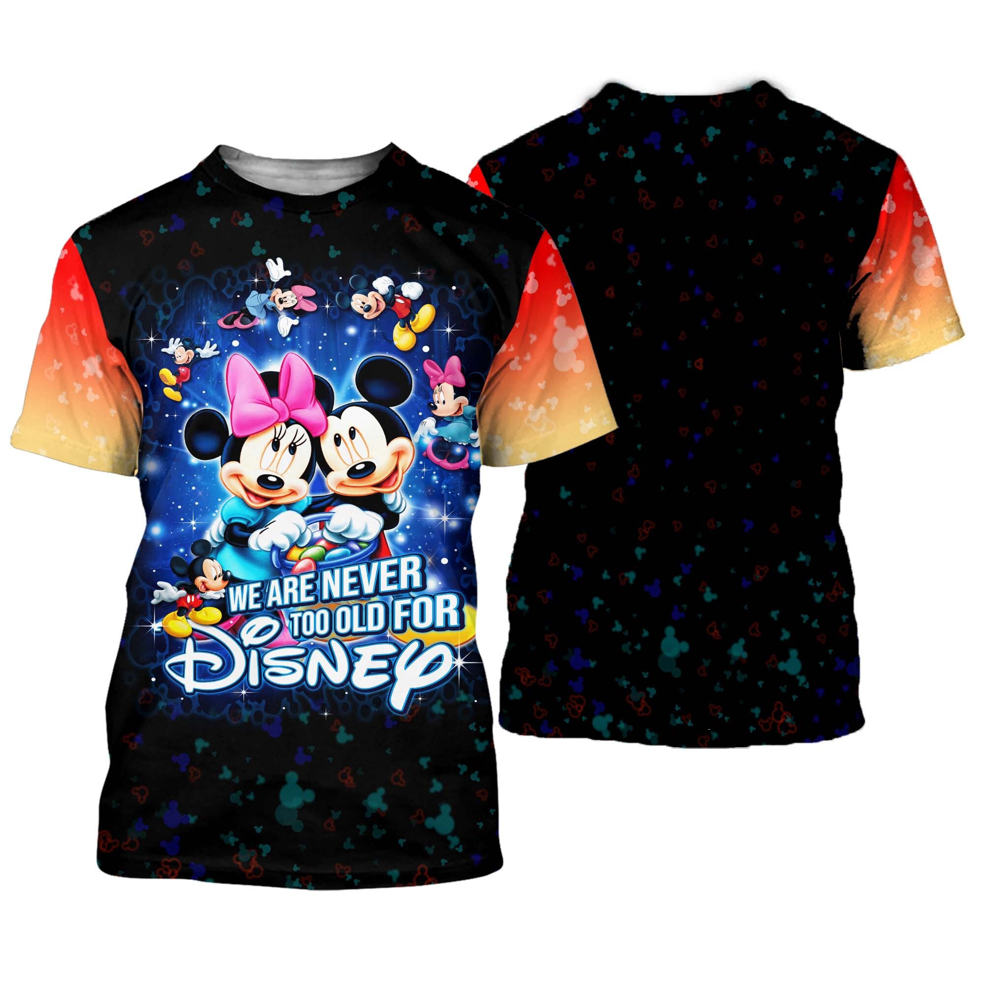 Mickey & Minnie Mouse Quotes Orange Black Disney Cartoon Outfits Unisex Casual T-shirts 3D