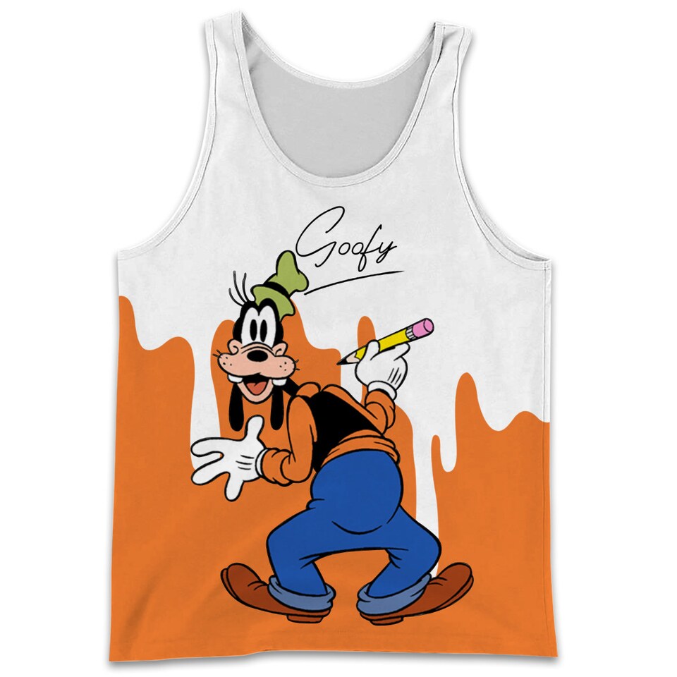Goofy Dog Dripping Paint Orange White Disney Cartoon Tanktop