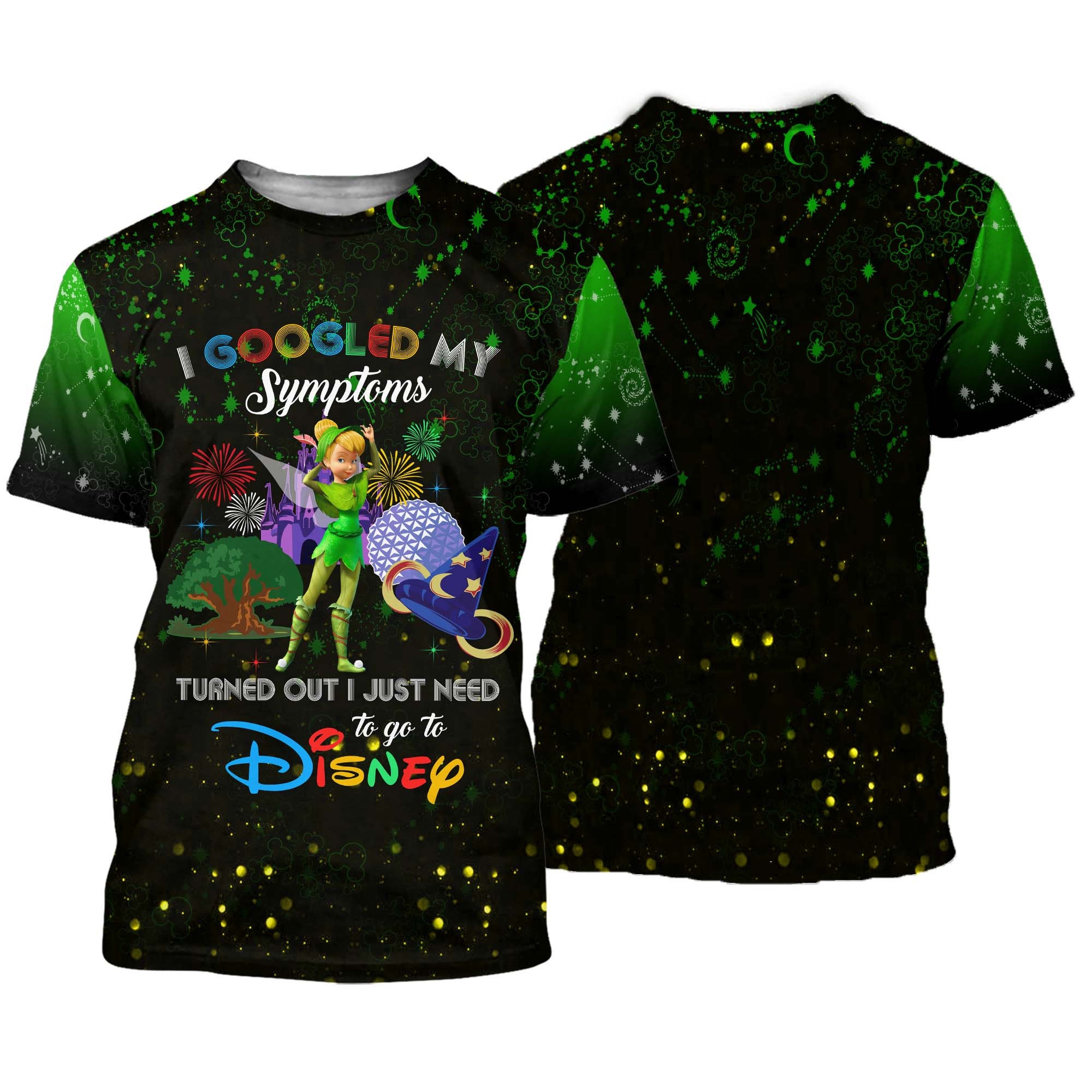 Tinker Bell Quotes Green Black Patterns Disney Cartoon Outfits Unisex Casual T-shirts 3D
