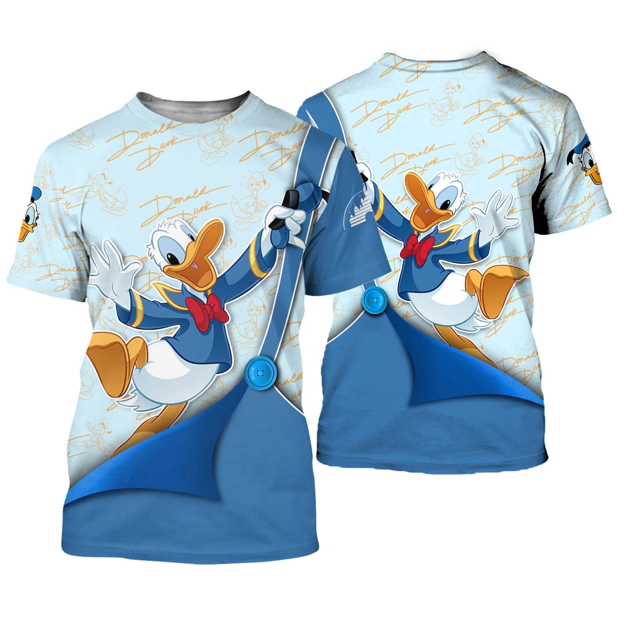 Donald Duck Blue Button Overalls Patterns Disney Cartoon 3D T-shirts