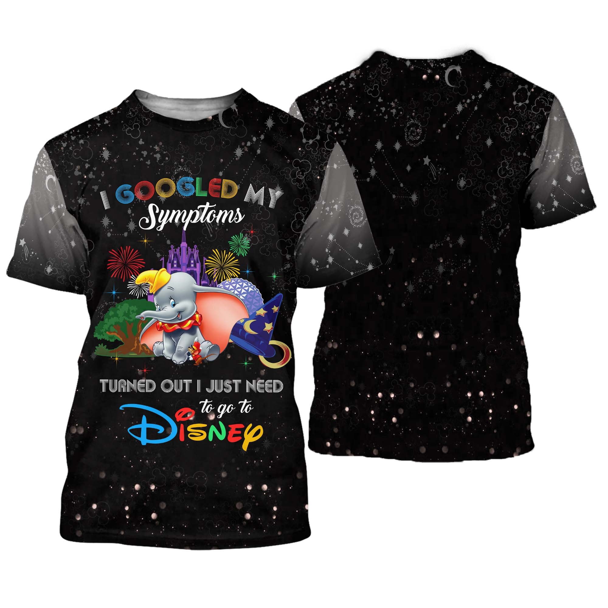 Dumbo Elephant Quotes Gray Black Pattern Disney Cartoon Outfits Unisex Casual T-shirts 3D