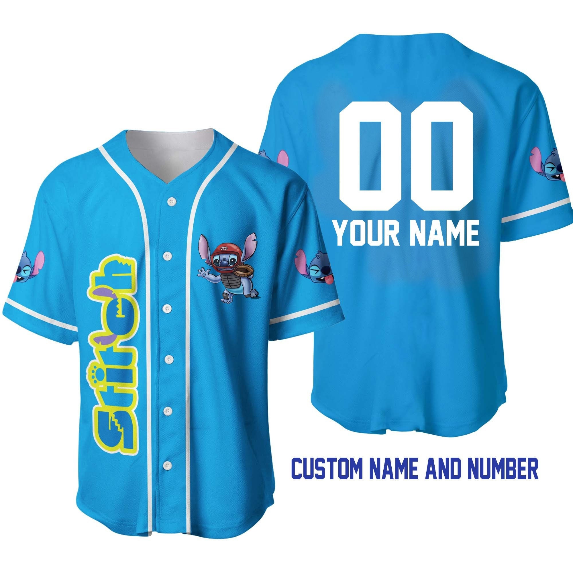 Stitch Blue White |Custom Disney Baseball Jersey