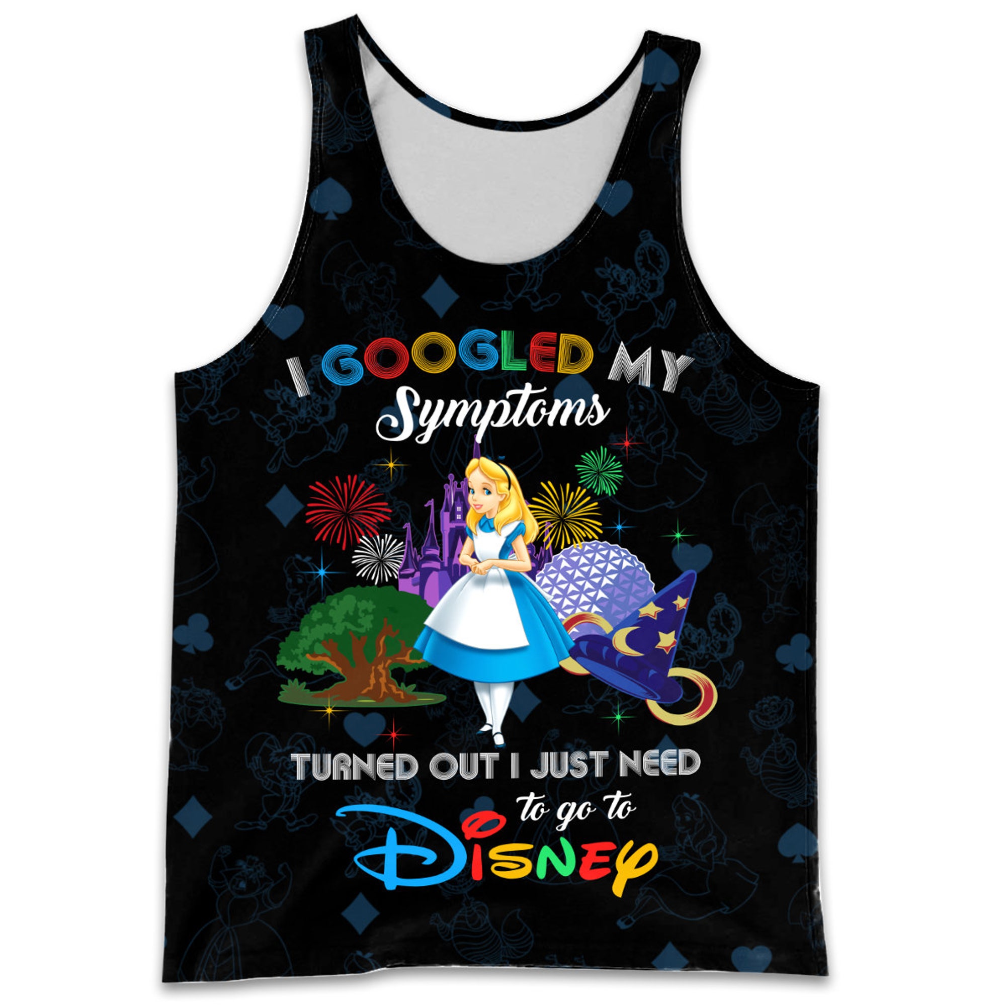 Alice In Wonderland Google Funny Quote Black Disney Cartoon 3D Tank Top