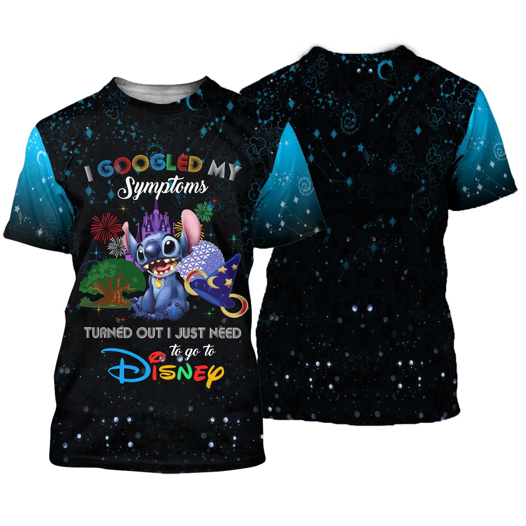Stitch Quotes Blue Black Pattern Disney Cartoon Outfits Unisex Casual T-shirts 3D