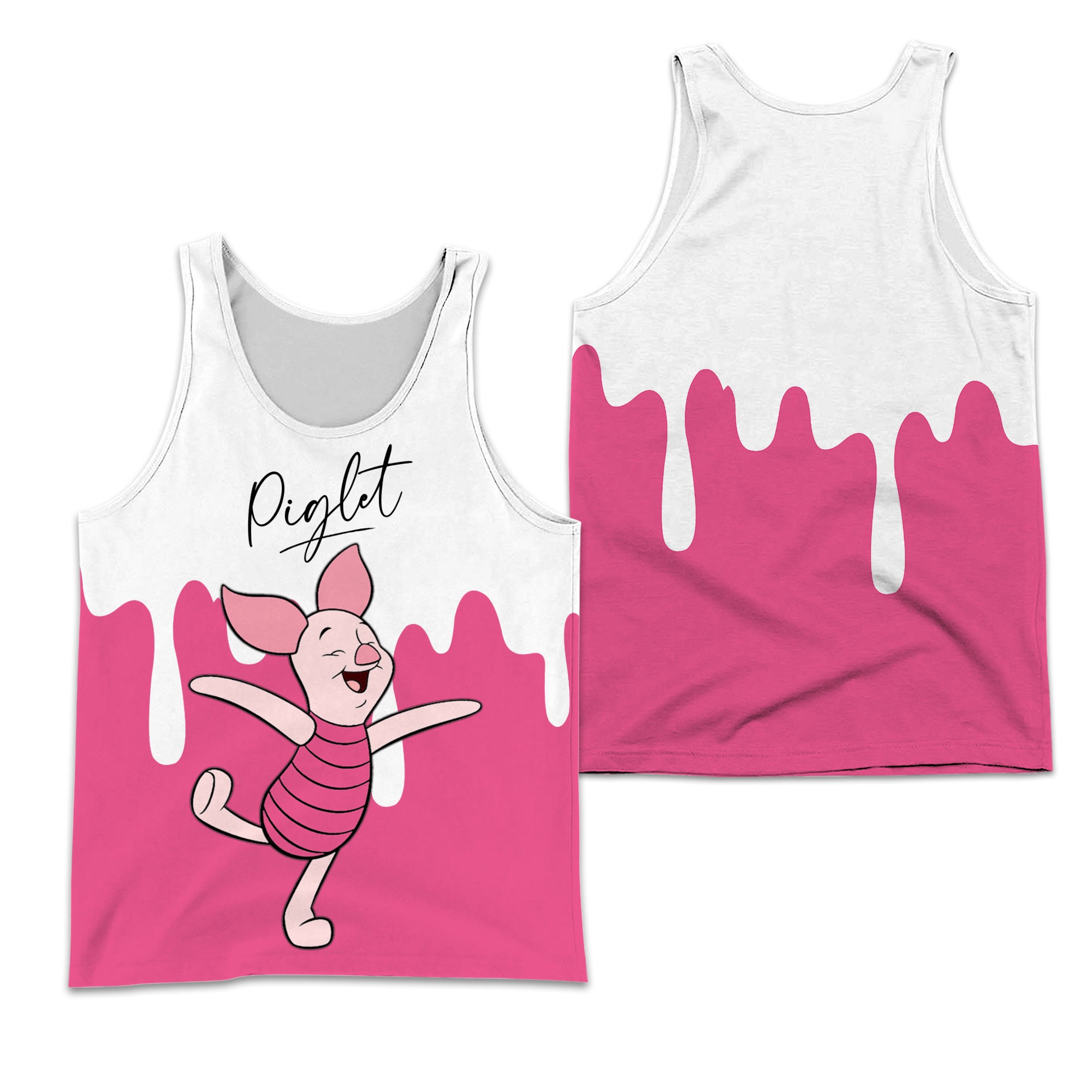 Discover Piglet Dripping Paint Pink White Disney 3D Tank Top