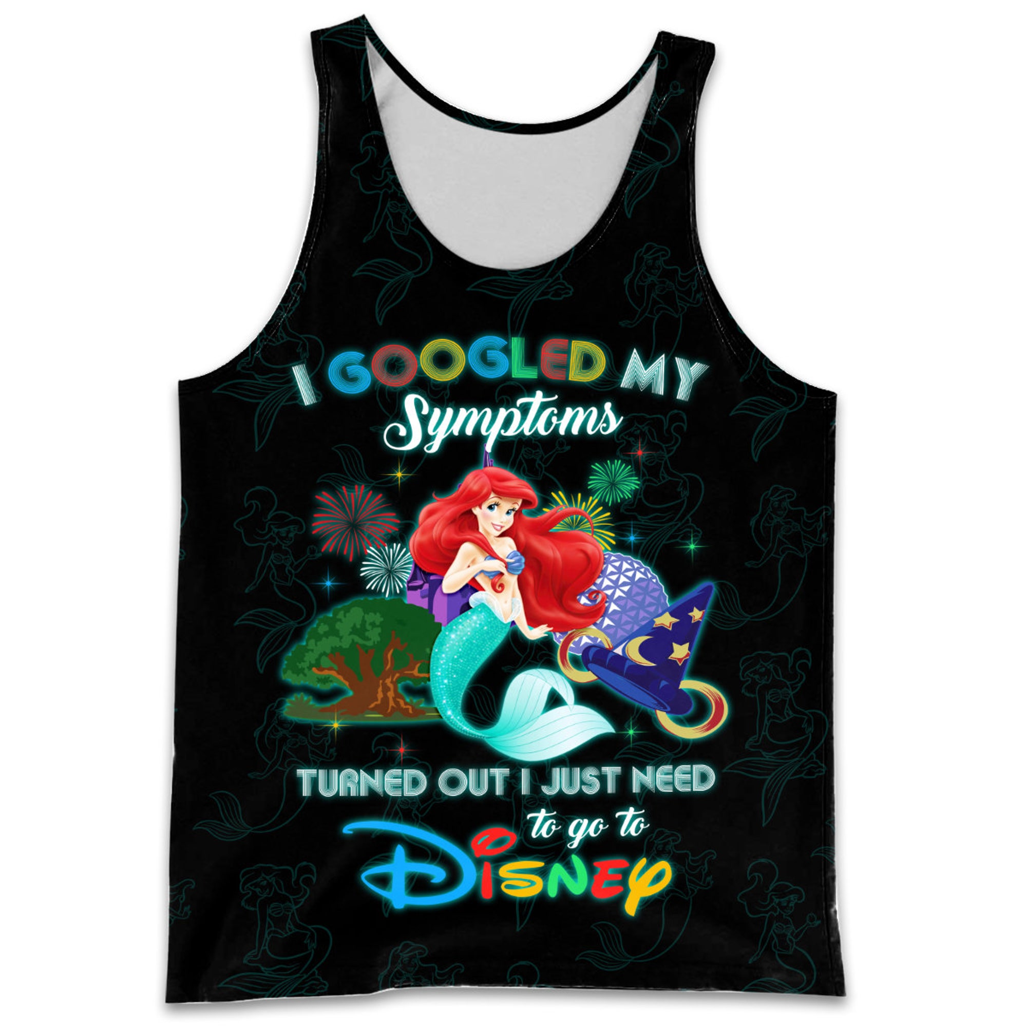 Ariel Princess Google Funny Quote Black Disney Cartoon 3D Tank Top