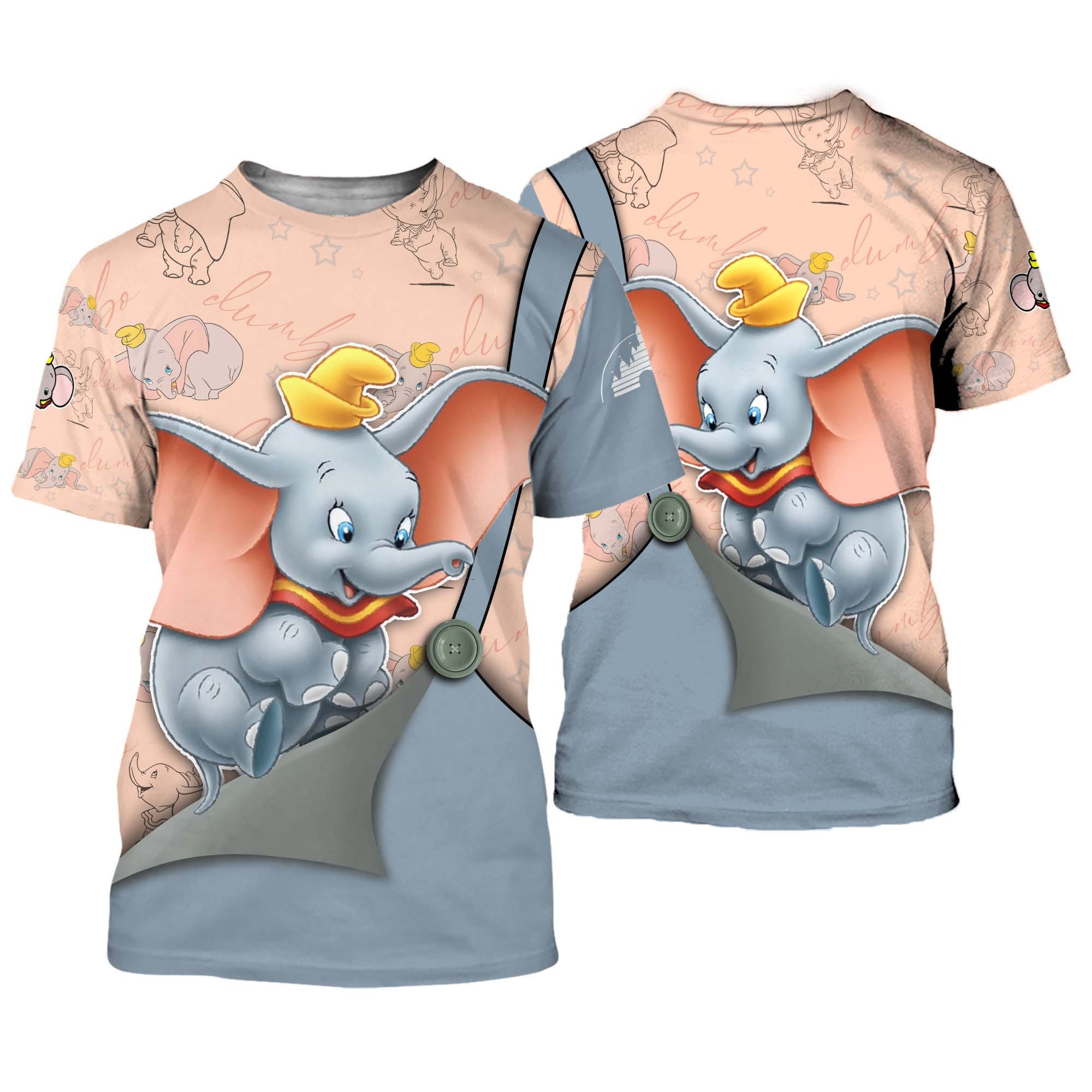 Discover Dumbo Elephant Gray Button Overalls Patterns Disney 3D T-shirts