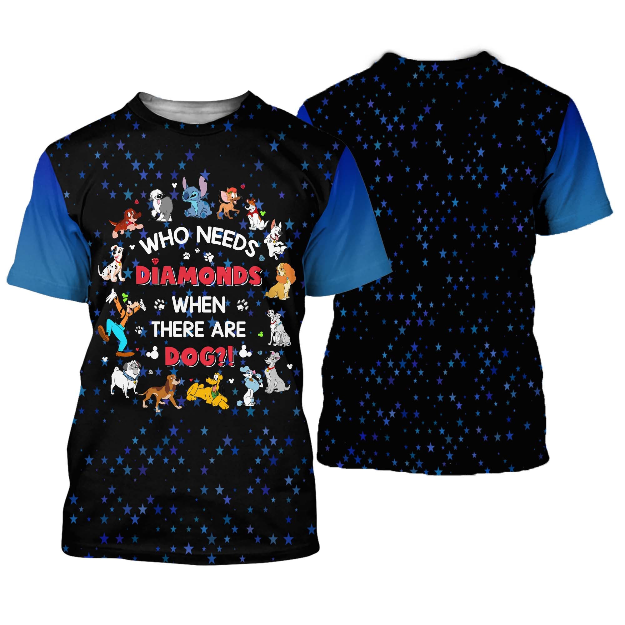Disney Dogs Quotes Blue Black Patterns Disney Cartoon  Outfits Unisex Casual T-shirts 3D