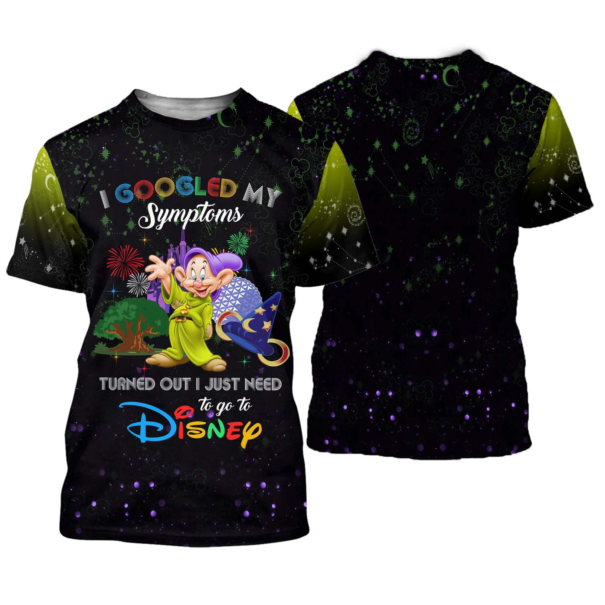 Dopey Dwarf Quotes Green Black Pattern Disney Cartoon Outfits Unisex Casual T-shirts 3D
