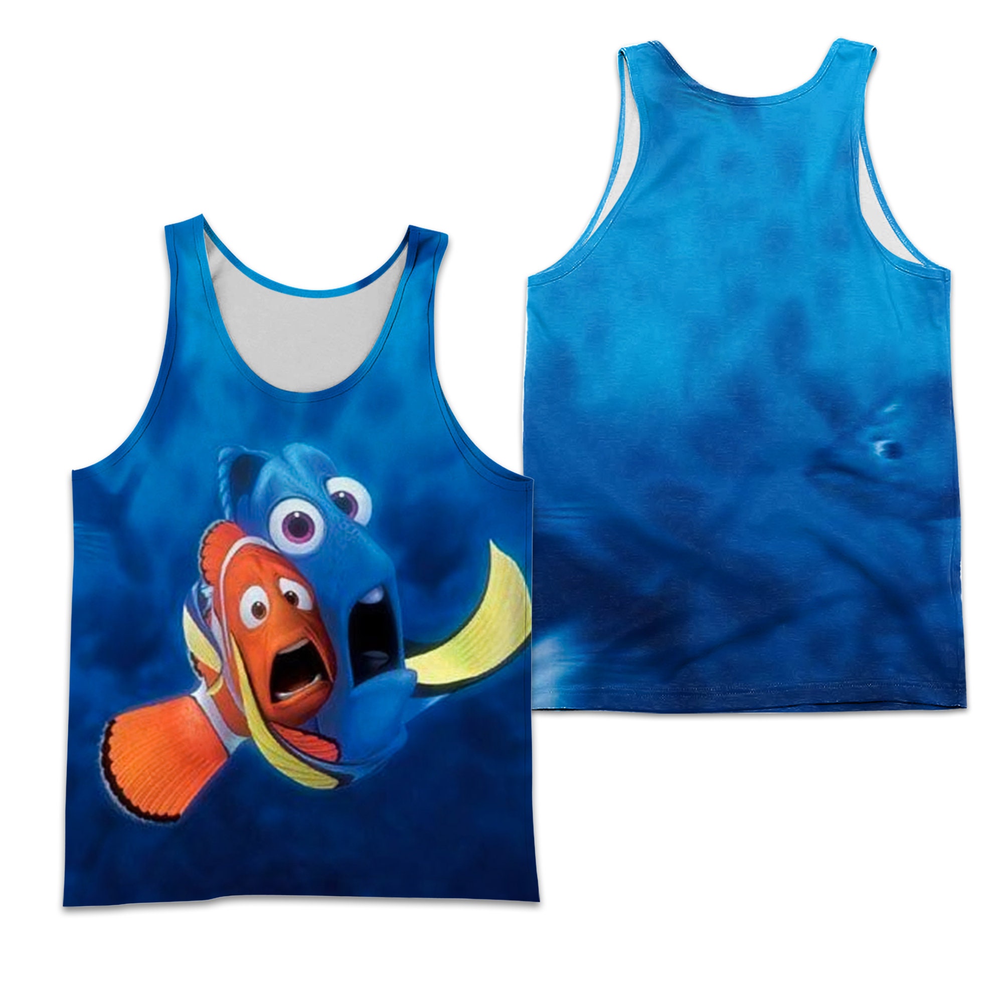 Blue Finding Nemo Full Print Disney Cartoon Graphic Summer Tanktop Shirt