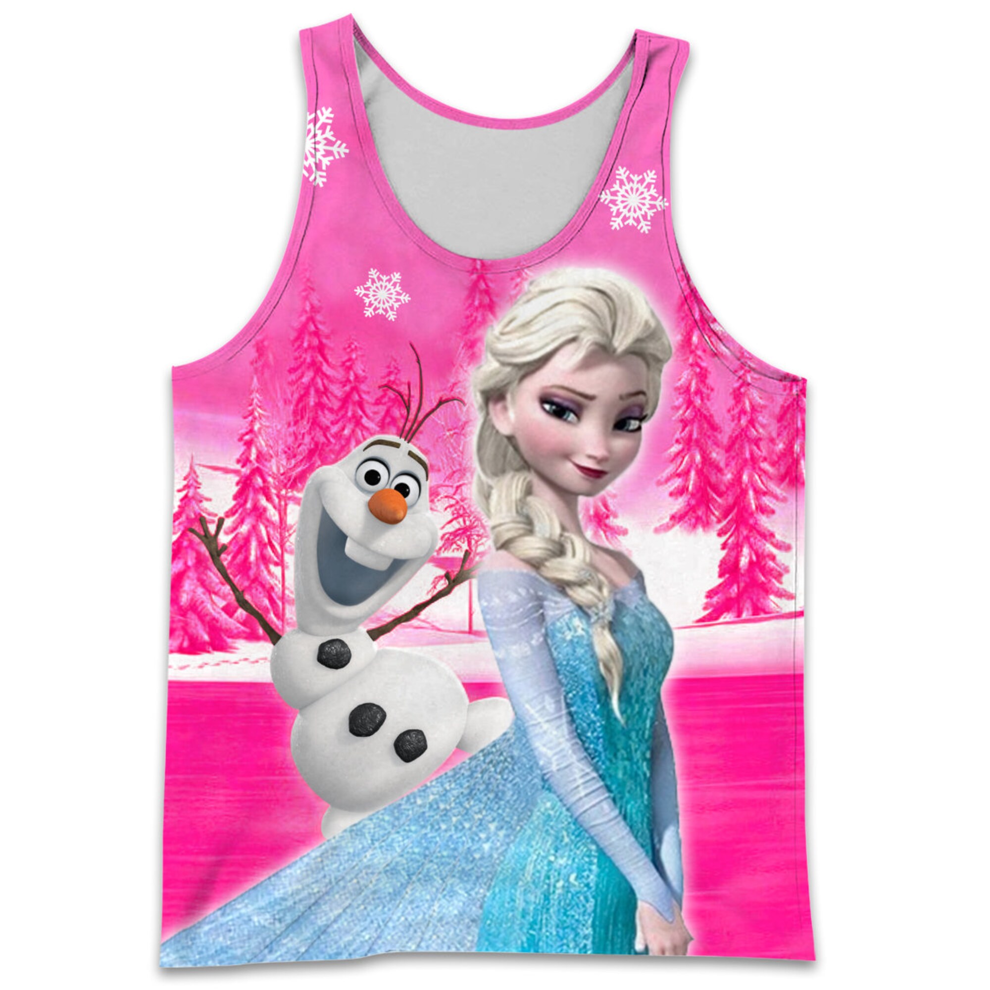 Olaf Elsa Frozen Pink Glitter Bling Full Print Disney Cartoon 3D Tank Top