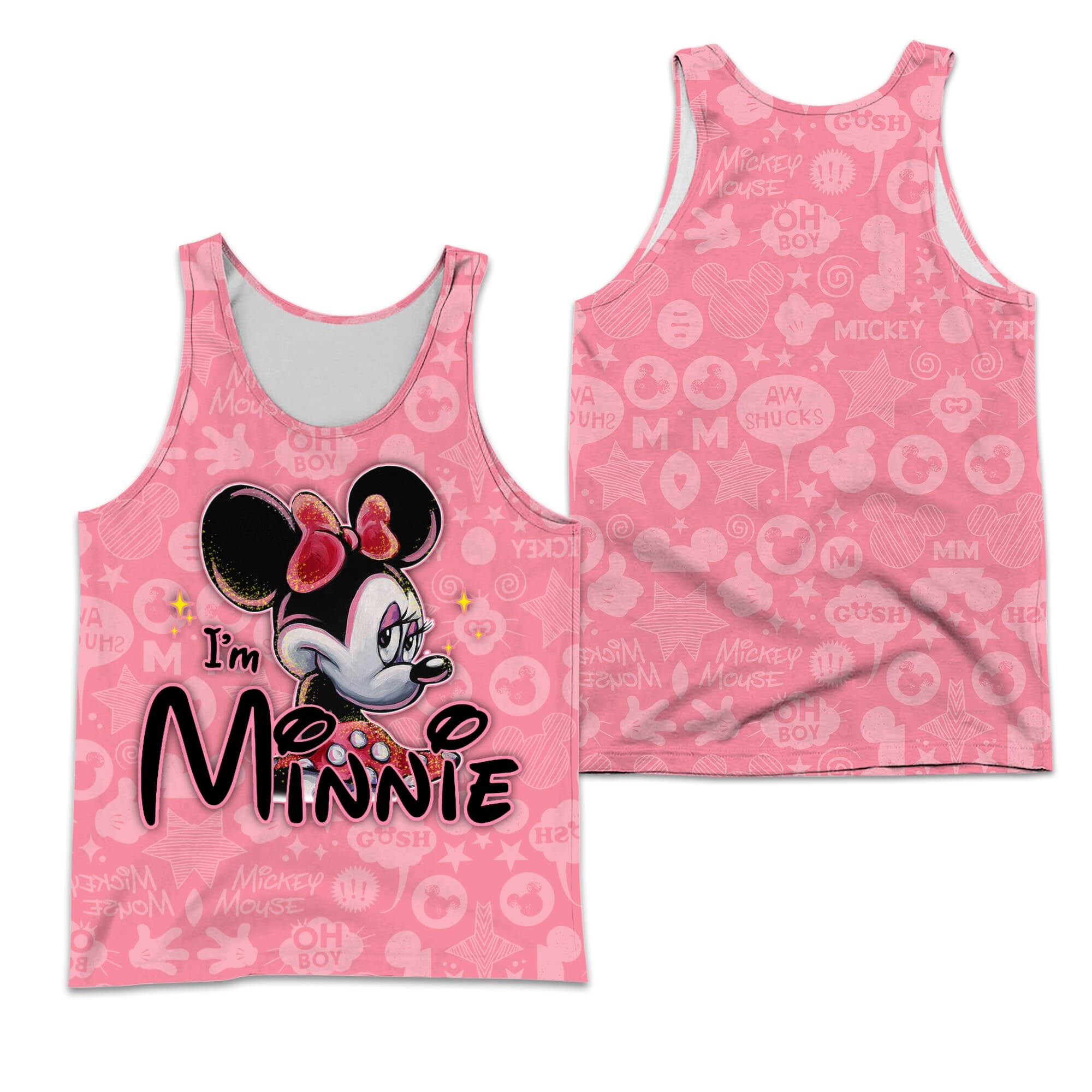 Pink Minnie Mouse White Small Patterns Disney Cartoon 3D Tank Top