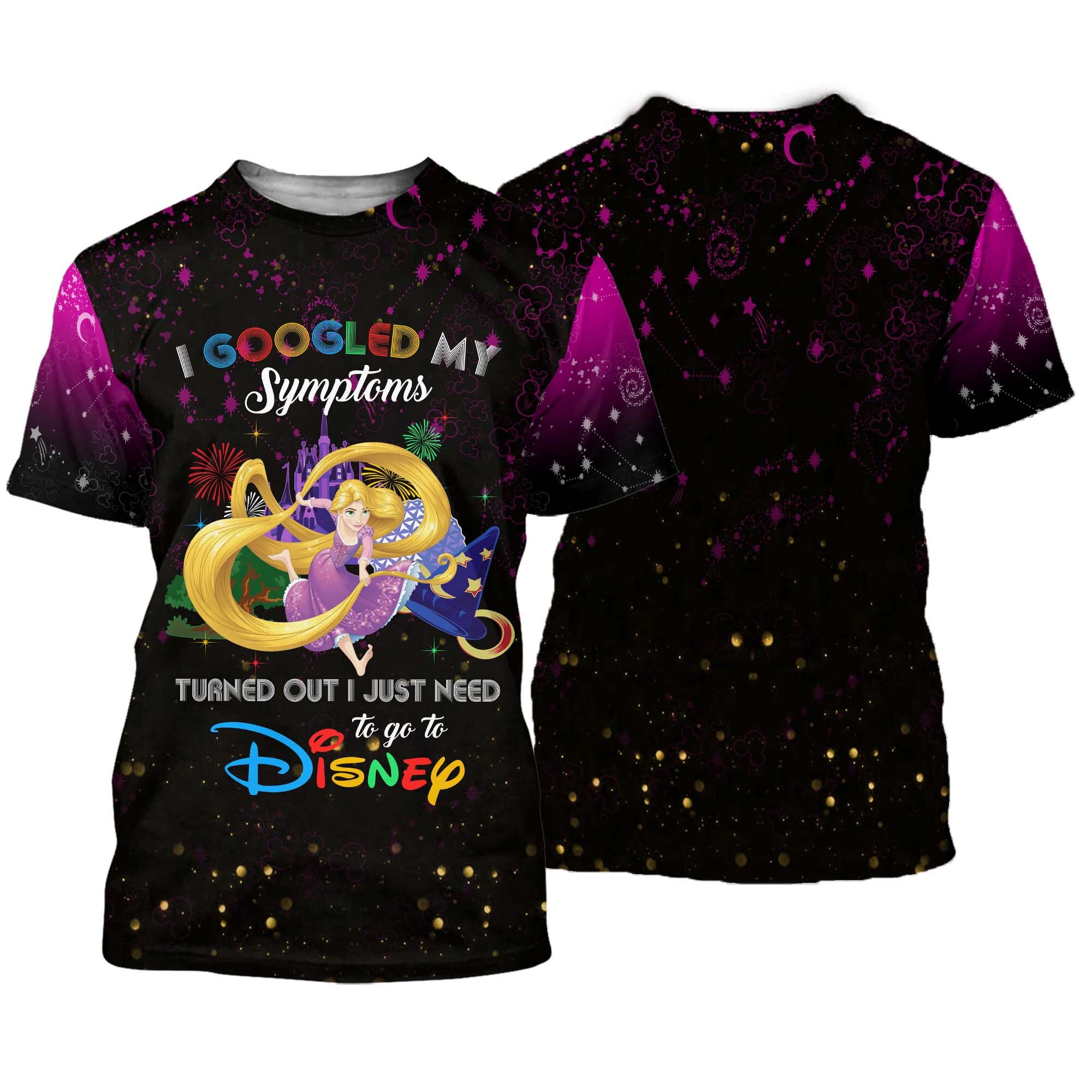 Rapunzel Princess Quotes Purple Black Pattern Disney Cartoon Outfit Unisex Casual T-shirts 3D