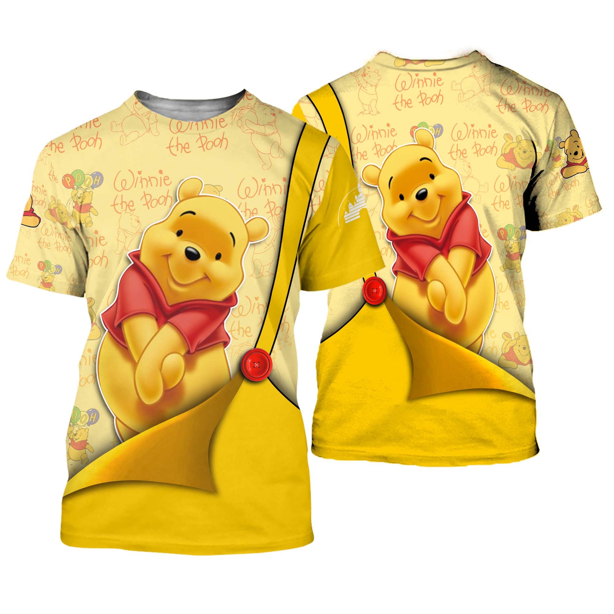 Discover Winnie The Pooh Bear Yellow Button Overalls Patterns Disney 3D T-shirts