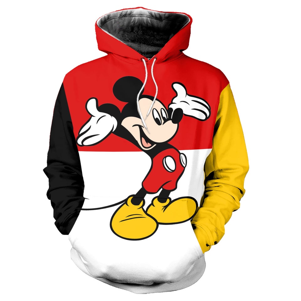 Discover Red Yellow Colorblock Mickey Disney 3D Hoodie