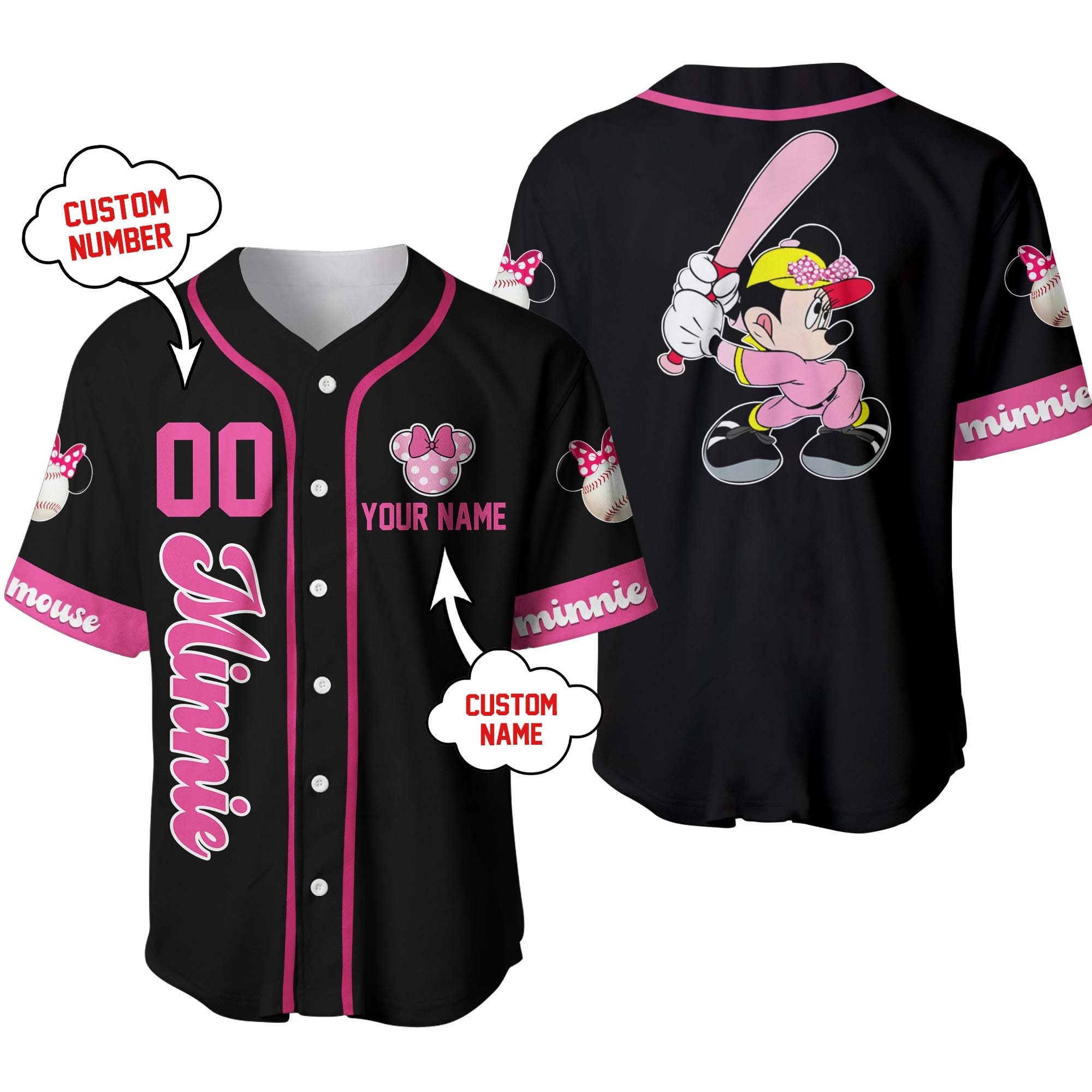 Minnie Mouse Pink Black |Custom Disney Jersey
