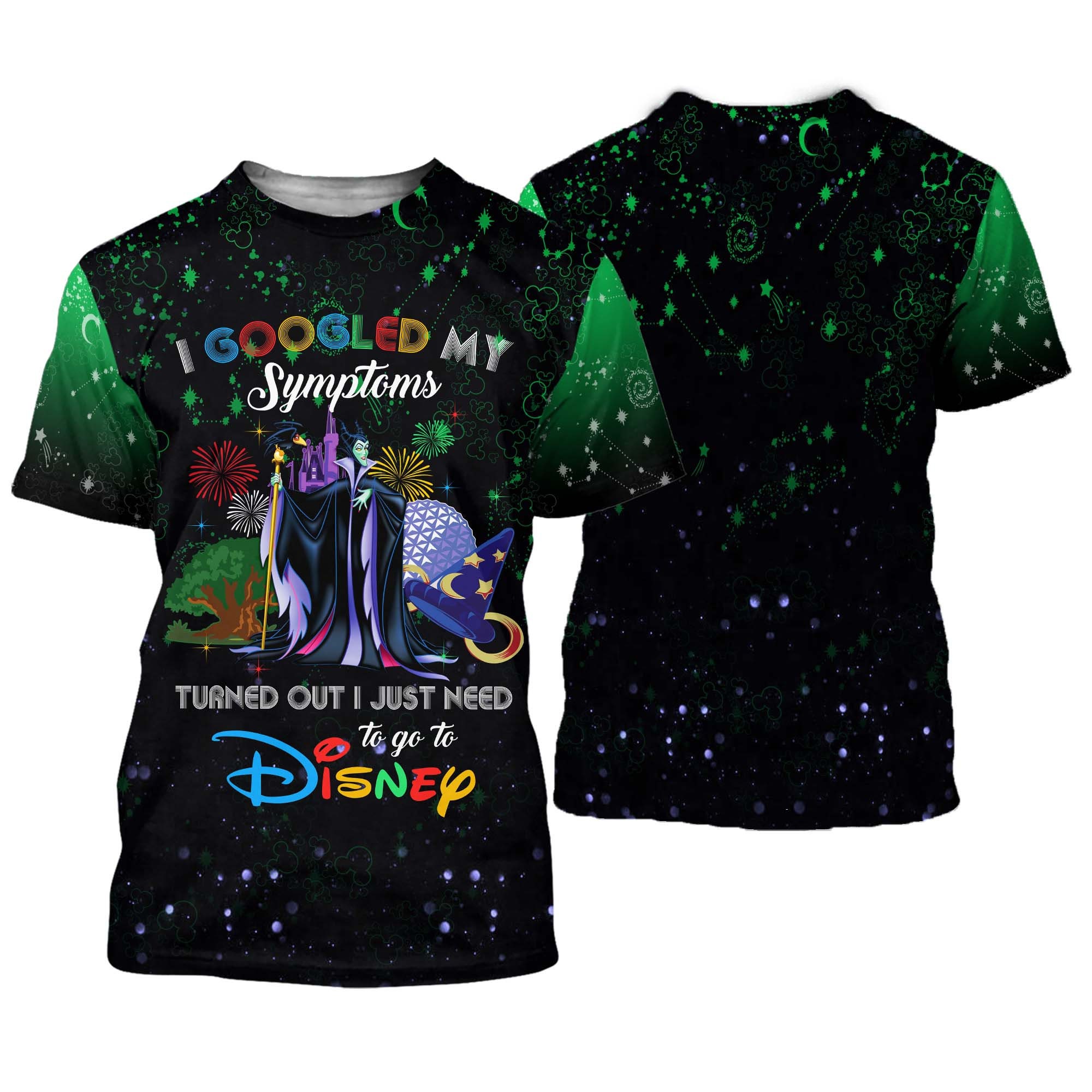 Maleficent Quotes Green Black Pattern Disney Cartoon Outfits Unisex Casual T-shirts 3D