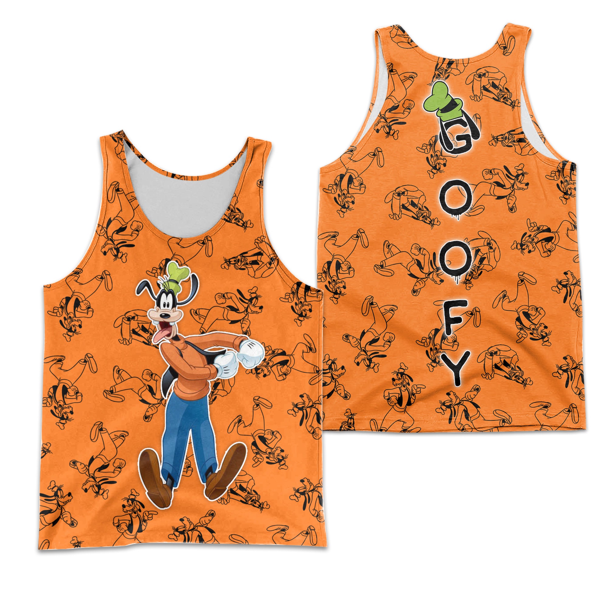 Orange Goofy Dog Black Small Patterns Disney Cartoon 3D Tank Top