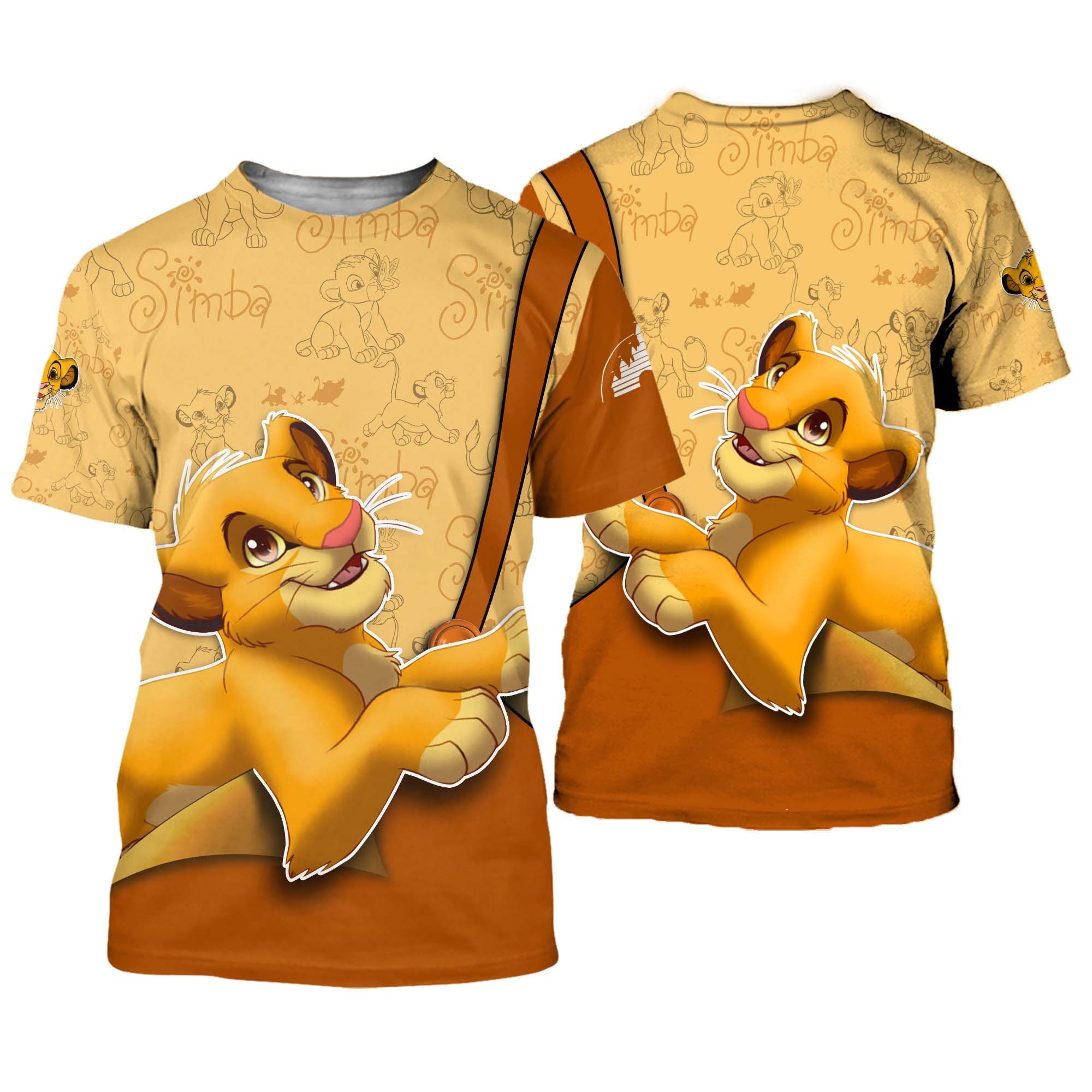 Simba Lion King Orange Button Overalls Patterns Disney Outfits Unisex Casual T-shirts 3D