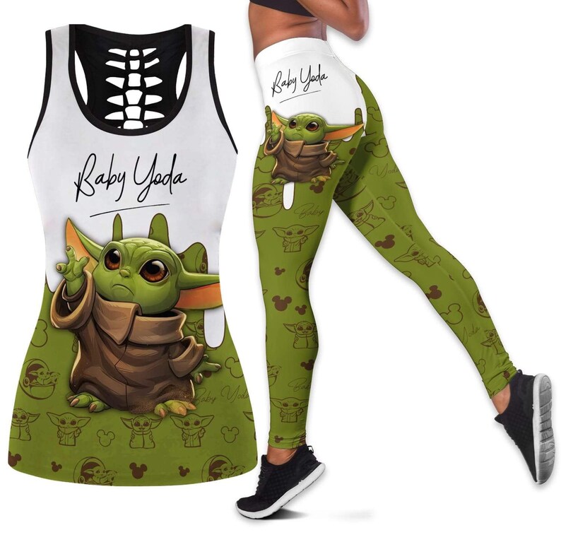Baby Yoda Disney Hollow Tanktop Legging Outfit Set Cute Sport image 1