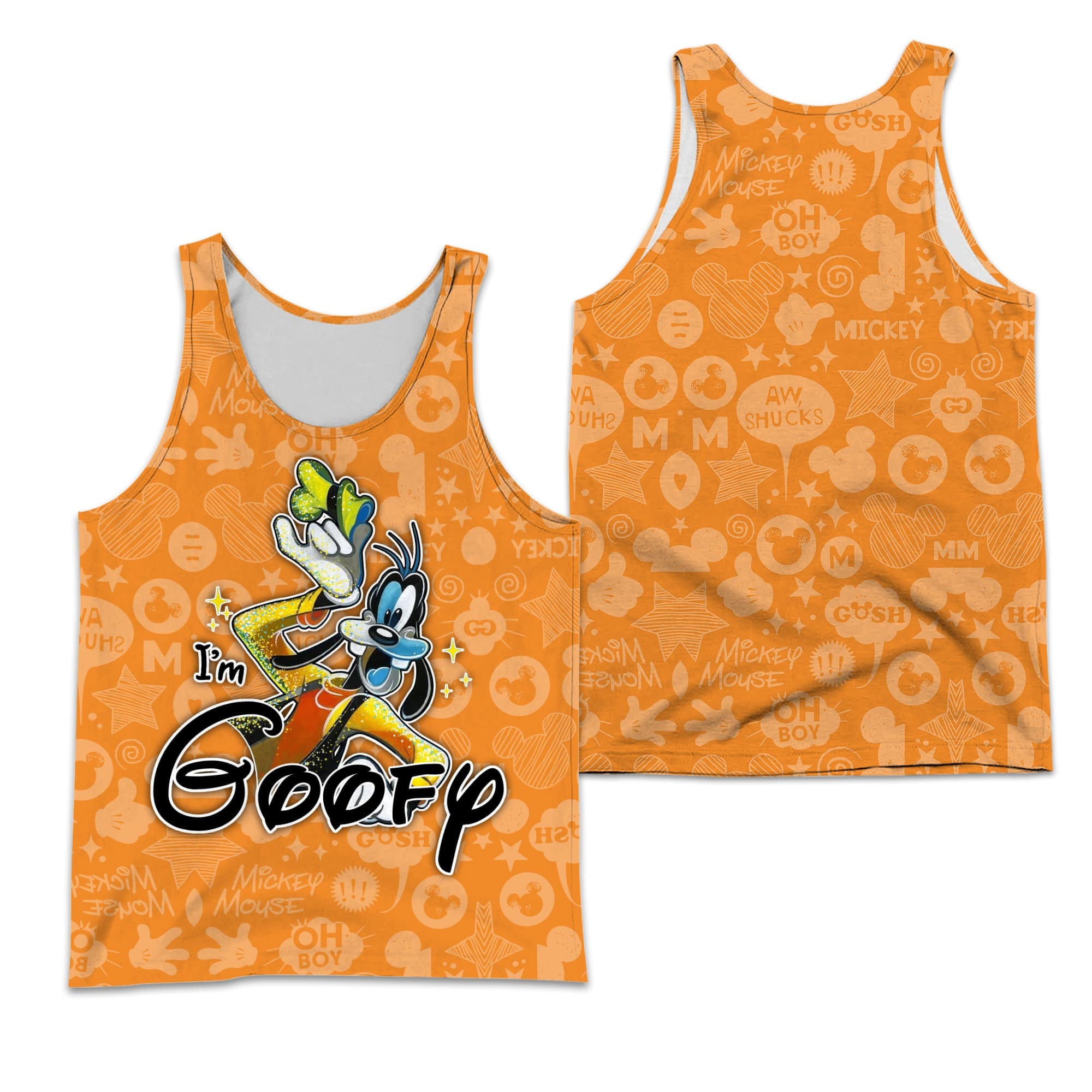 Orange Goofy Dog Patterns Disney Cartoon Graphic Summer Vacation Tanktop