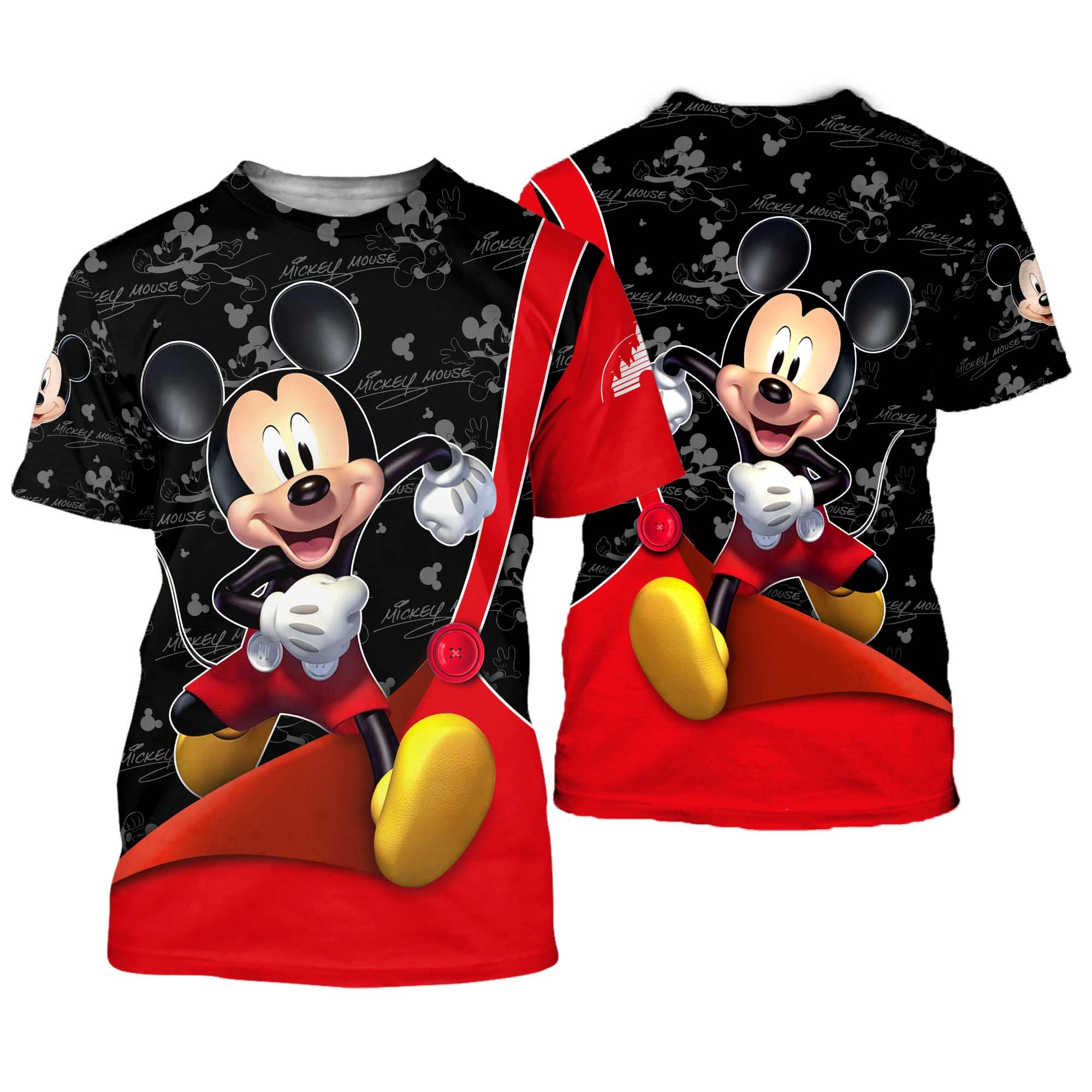 Discover Mickey Red Black Button Overalls Patterns Disney Cartoon 3D T-shirts