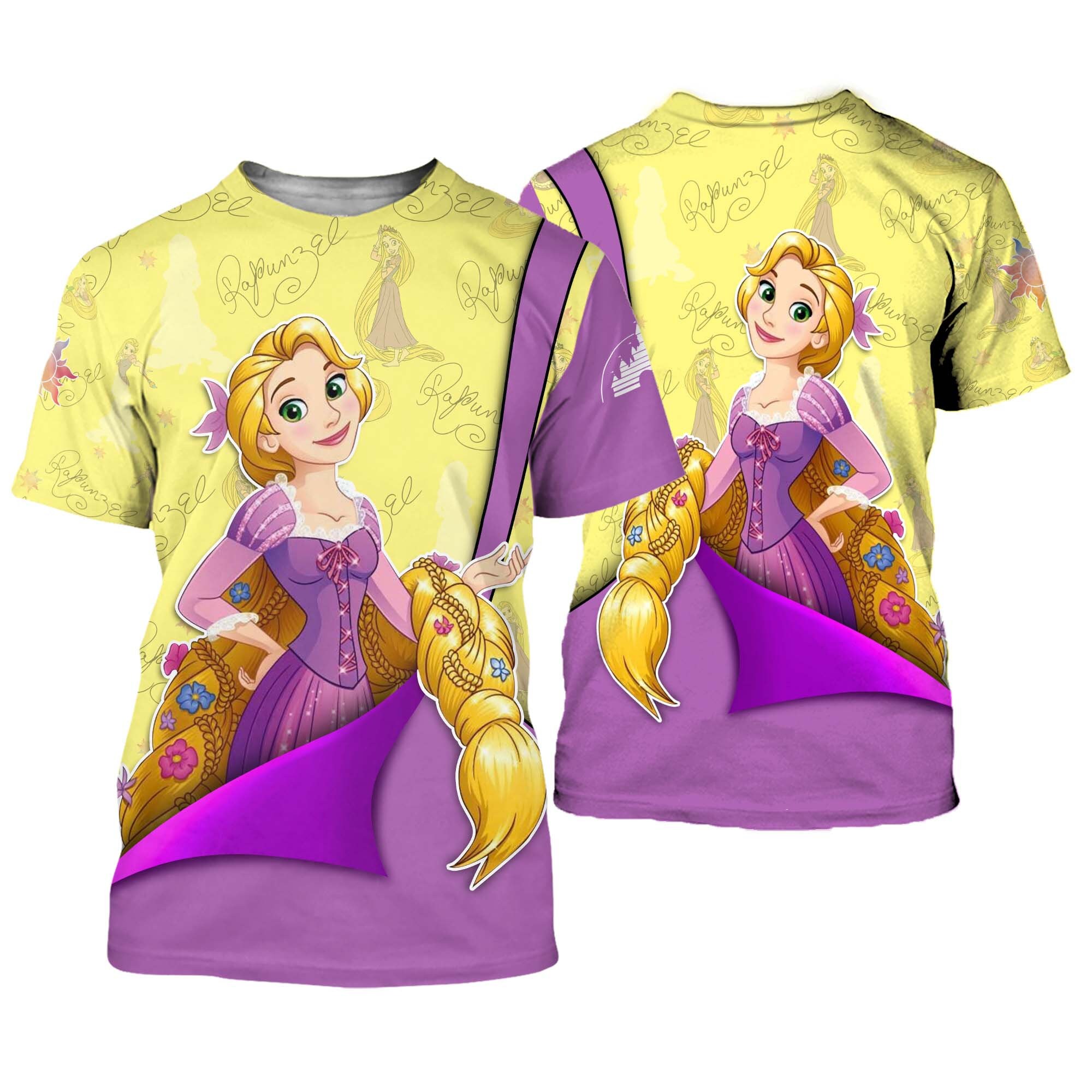 Rapunzel Tangled Purple Button Overalls Patterns Disney Outfits Unisex Casual T-shirts 3D