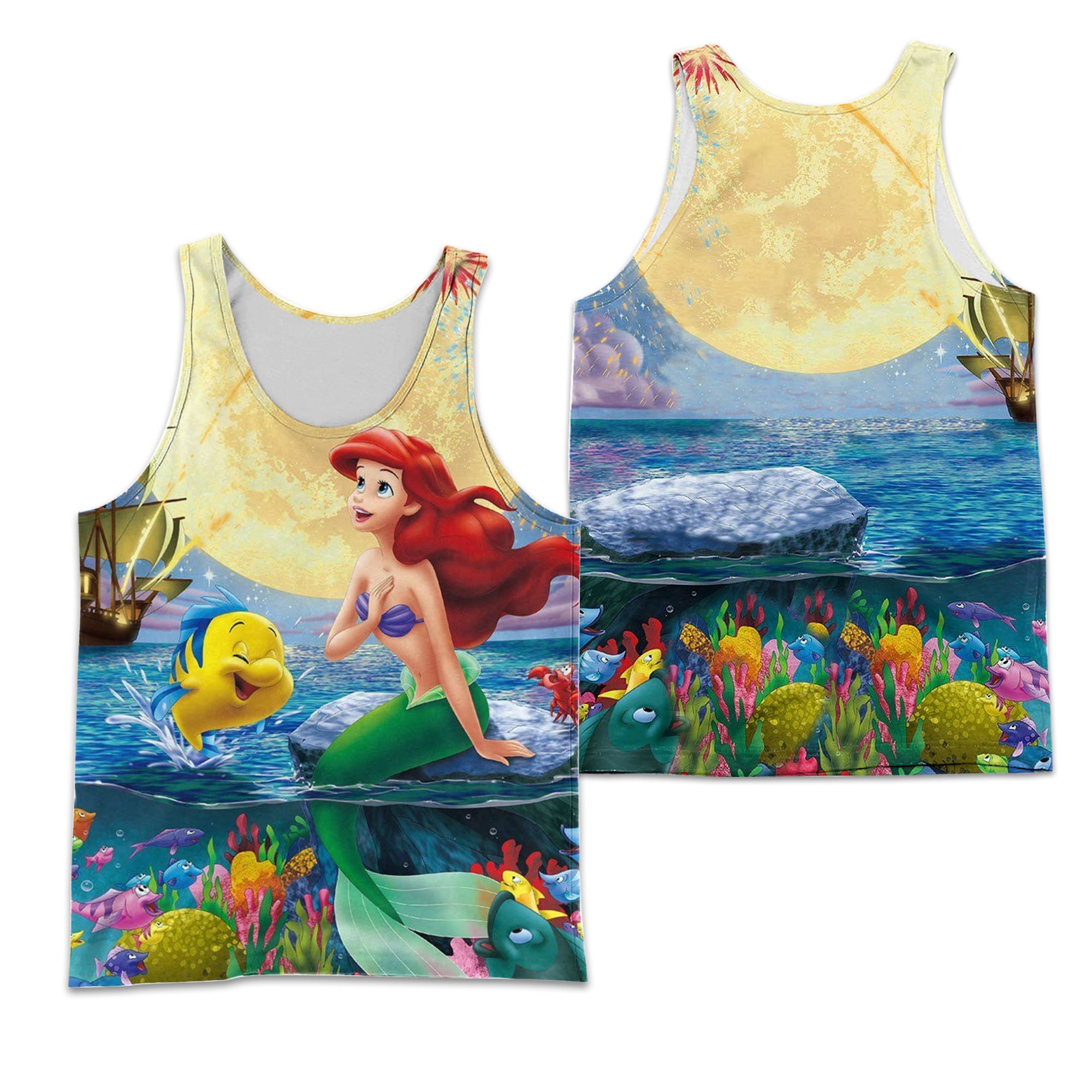 Colorful Ariel Princess Full Print Disney Cartoon Graphic Summer Vacation 3D Tank Top