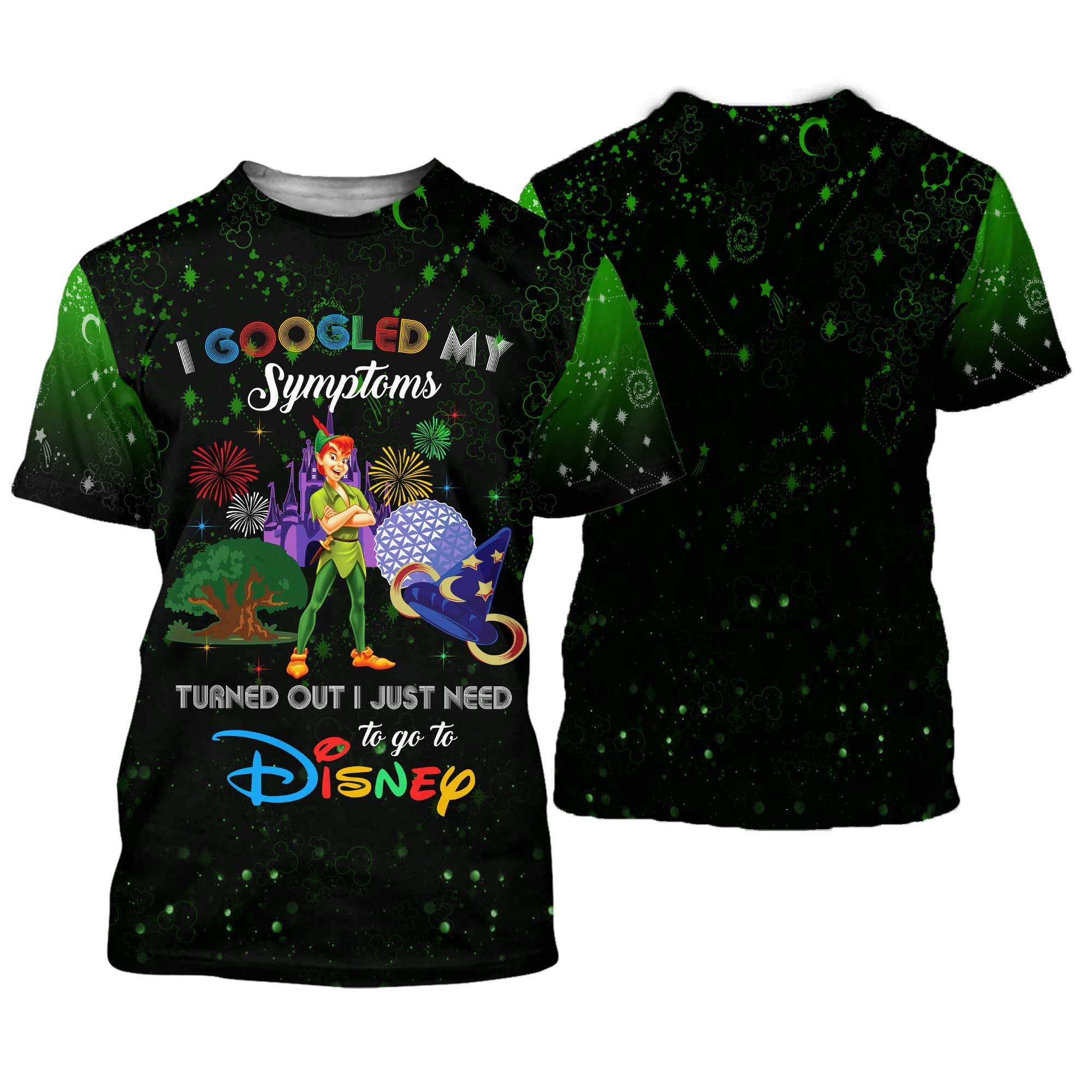 Green Black Peter Pan Quotes Pattern Disney Cartoon Outfit Unisex Casual T-shirts 3D