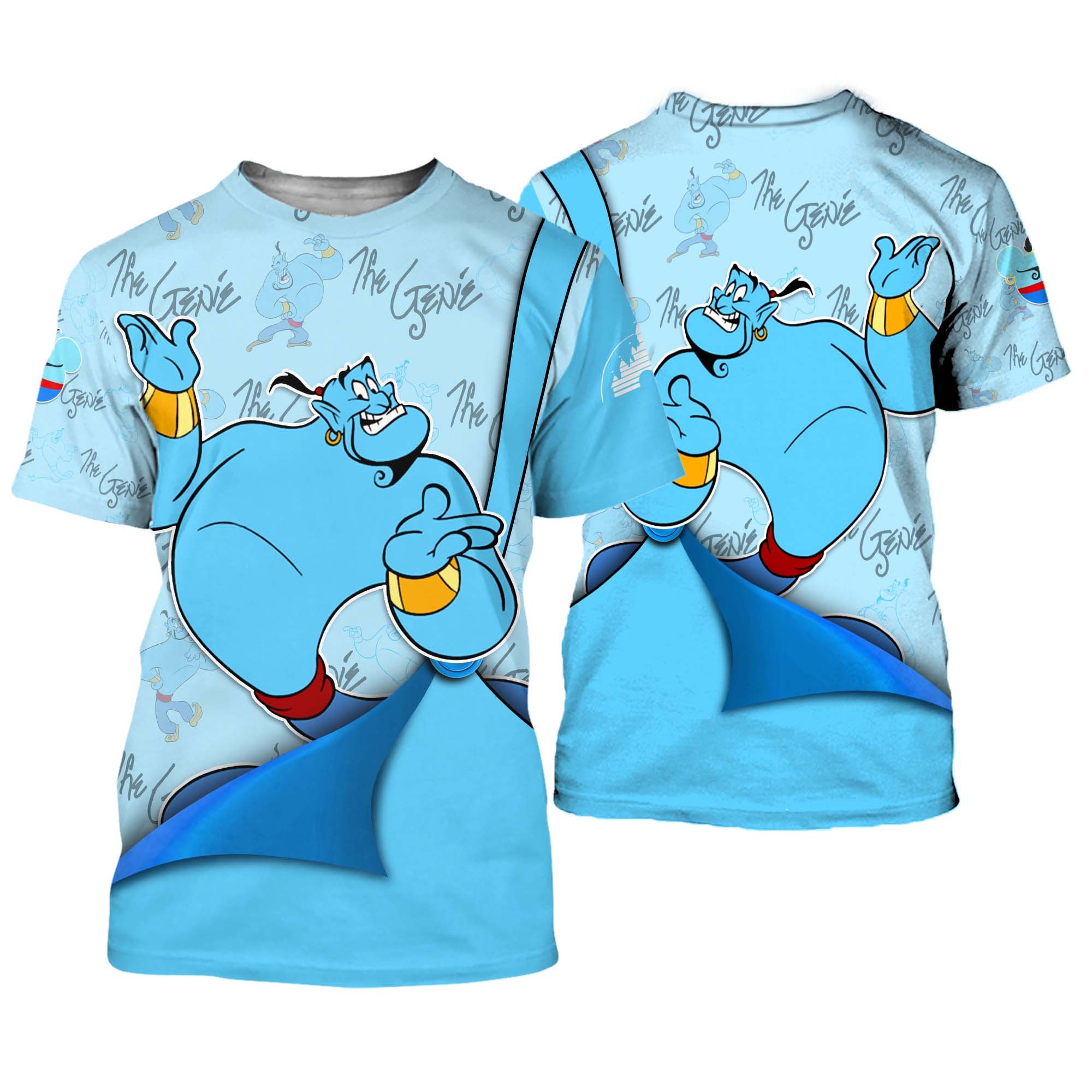 Aladdin Genie Blue Button Overalls Patterns Disney Outfit Unisex Casual T-shirts 3D
