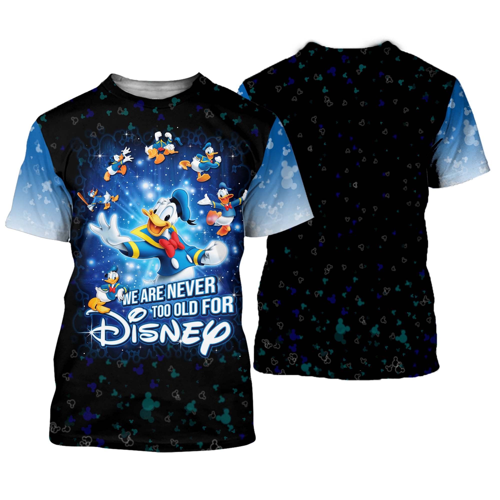 Donald Duck Never Too Old For Blue Black Disney Cartoon Outfits Unisex Casual T-shirts 3D