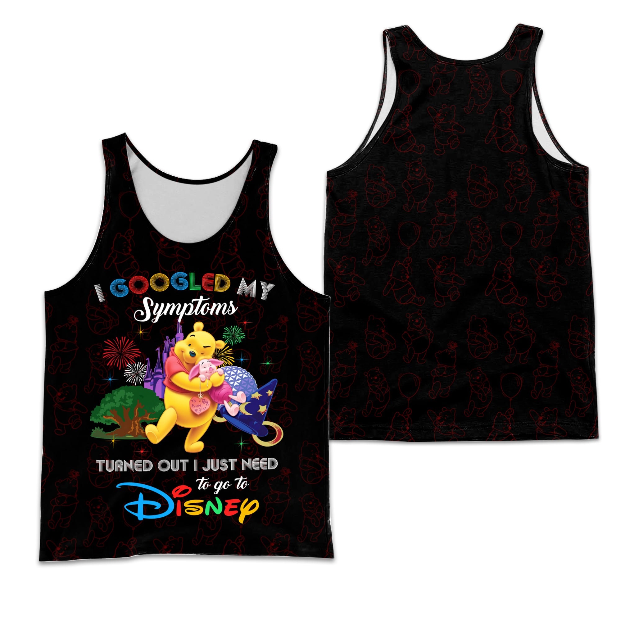 Winnie The Pooh Google Funny Quote Black Disney Cartoon 3D Tank Top