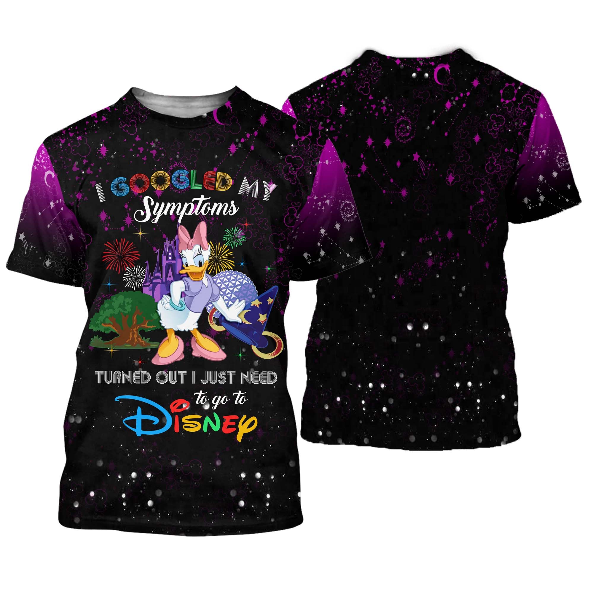 Daisy Duck Quotes Purple Black Pattern Disney Cartoon Outfits Unisex Casual T-shirts 3D