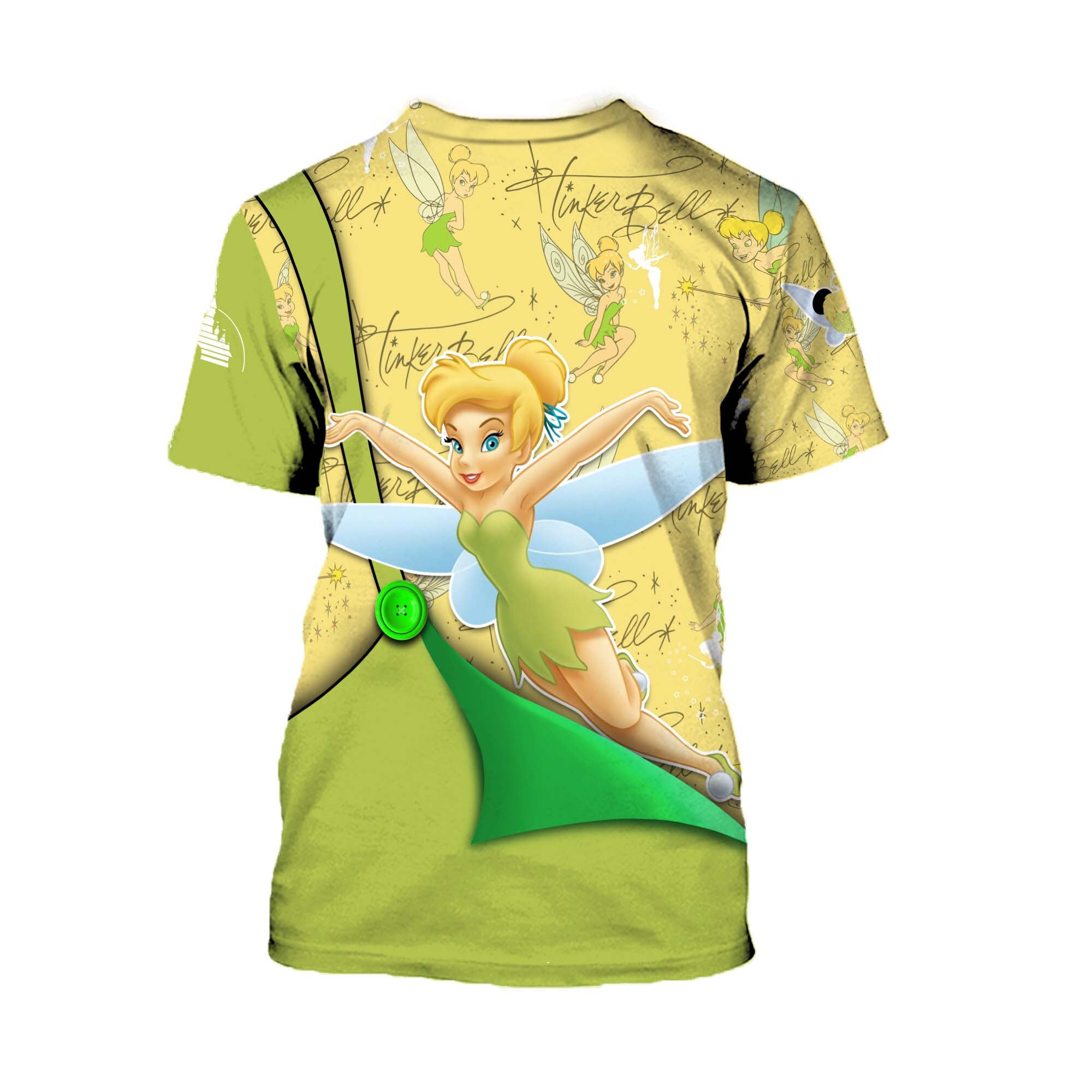 Tinker Bell Yellow Button Overalls Patterns Disney Outfits Unisex Casual T-shirts 3D
