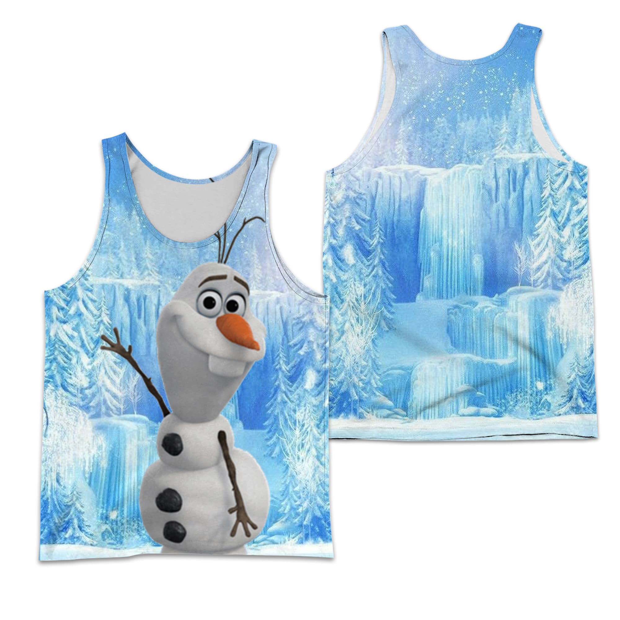 Olaf Frozen Blue Glitter Full Print Disney Cartoon 3D Tank Top