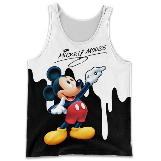 Disover Mickey Mouse Dripping Paint Black White Disney Cartoon Graphic Summer Vacation Tanktop