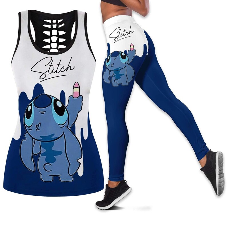 Stitch Disney Hollow Tanktop Legging Outfit Set Cute Sport image 1