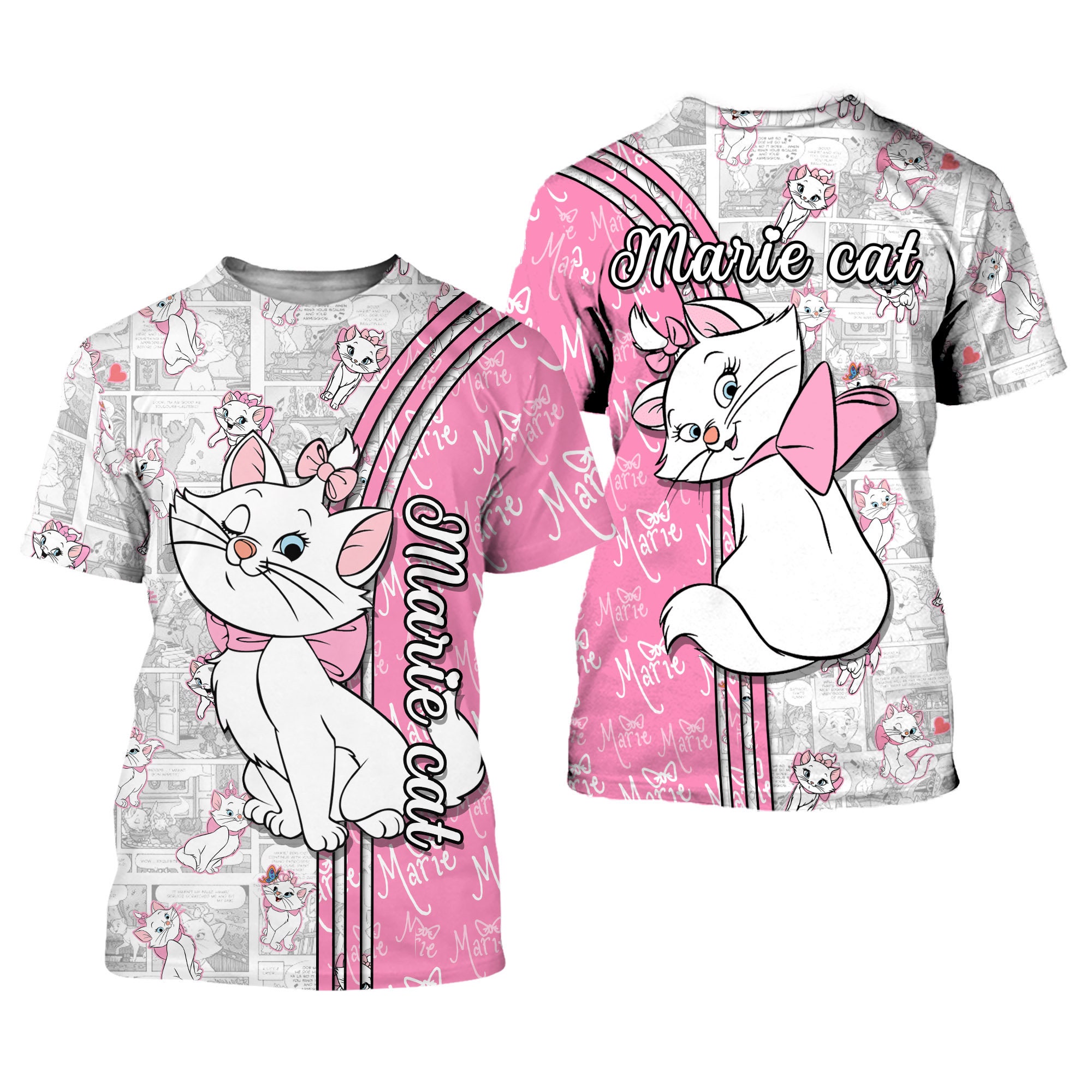 The Aristocats Marie Pink Cross Comic Book Patterns Disney Outfits Unisex Casual T-shirts 3D