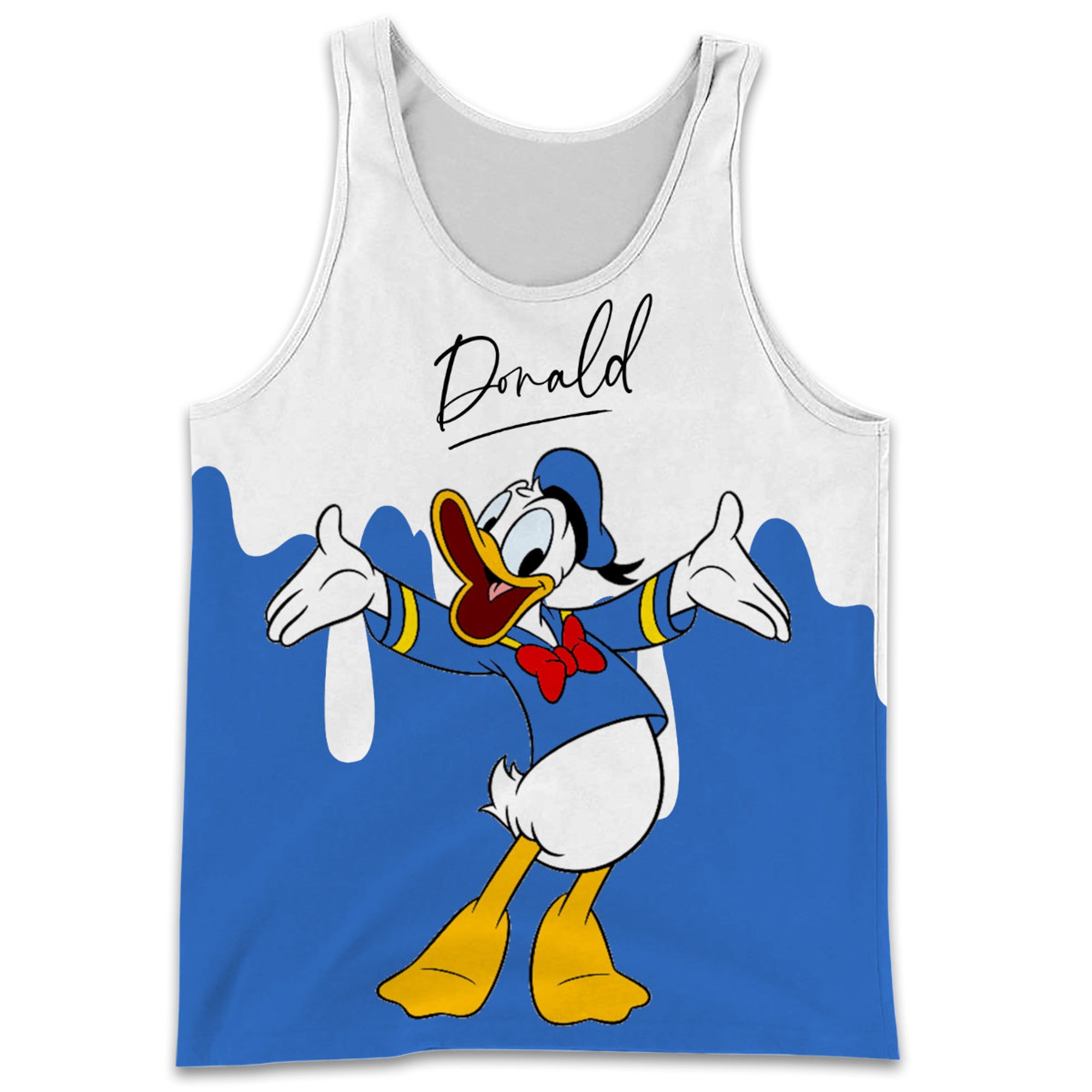 Donald Duck Dripping Paint Blue White Disney Cartoon 3D Tank Top